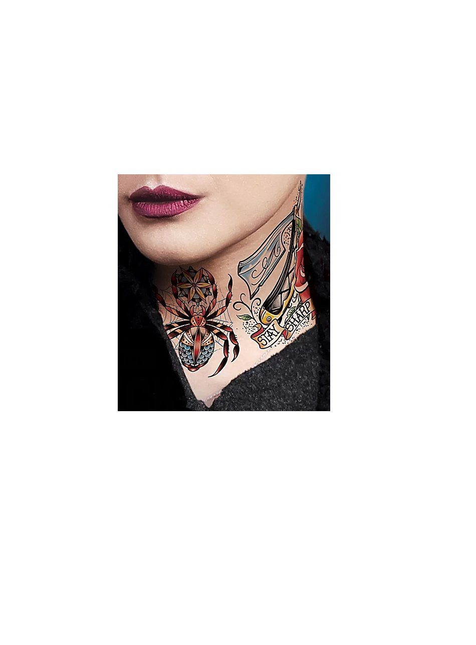 Tinsley Theaterschminke Spider Hals-Klebetattoo Karneval Schminke Fasching, Temporäres Tattoo in beeindruckend realistischer Qualität