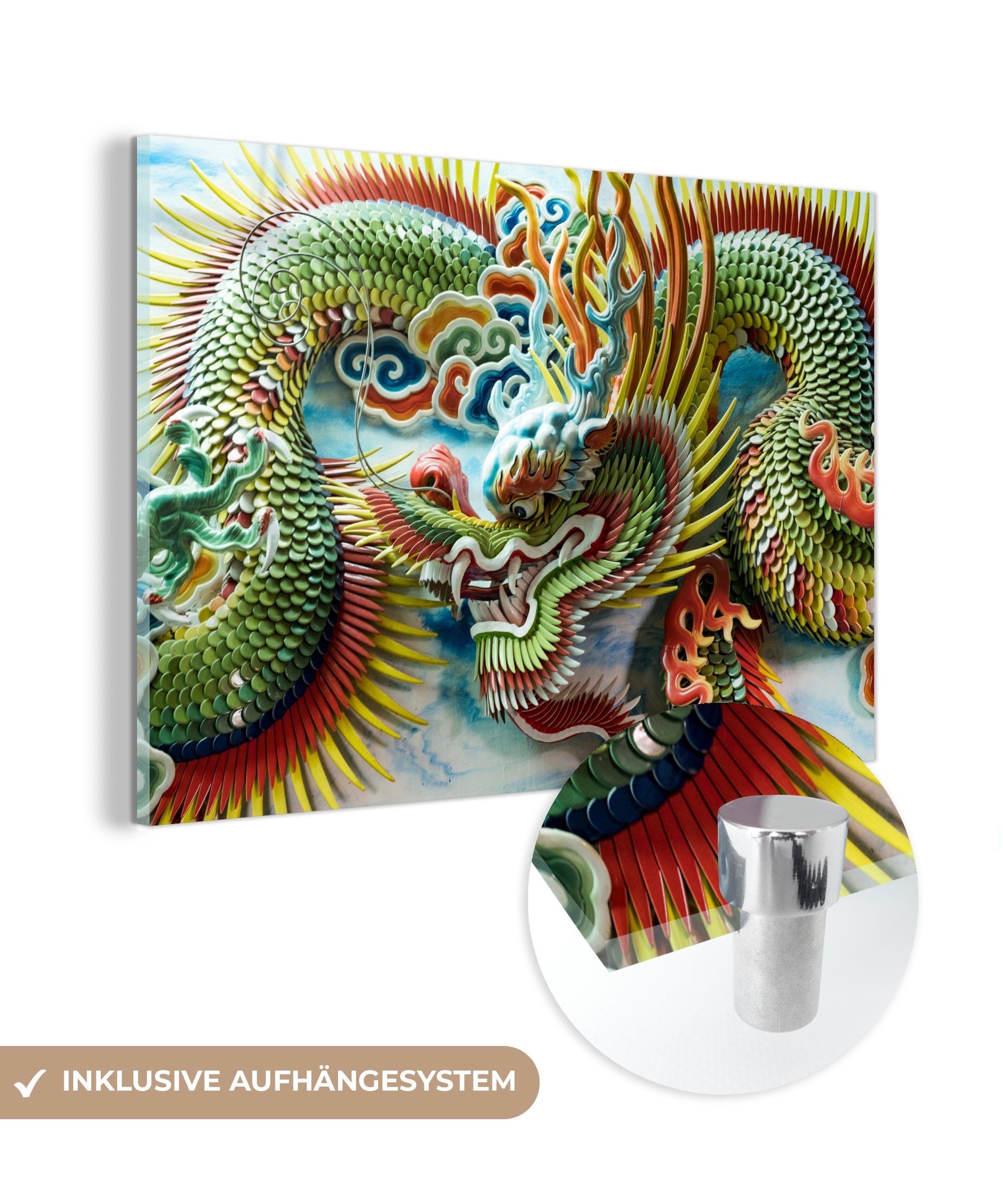 MuchoWow Acrylglasbild Dekoration von farbigen Drachen in einem chinesischen Tempel, (1 St), Acrylglasbilder Wohnzimmer & Schlafzimmer