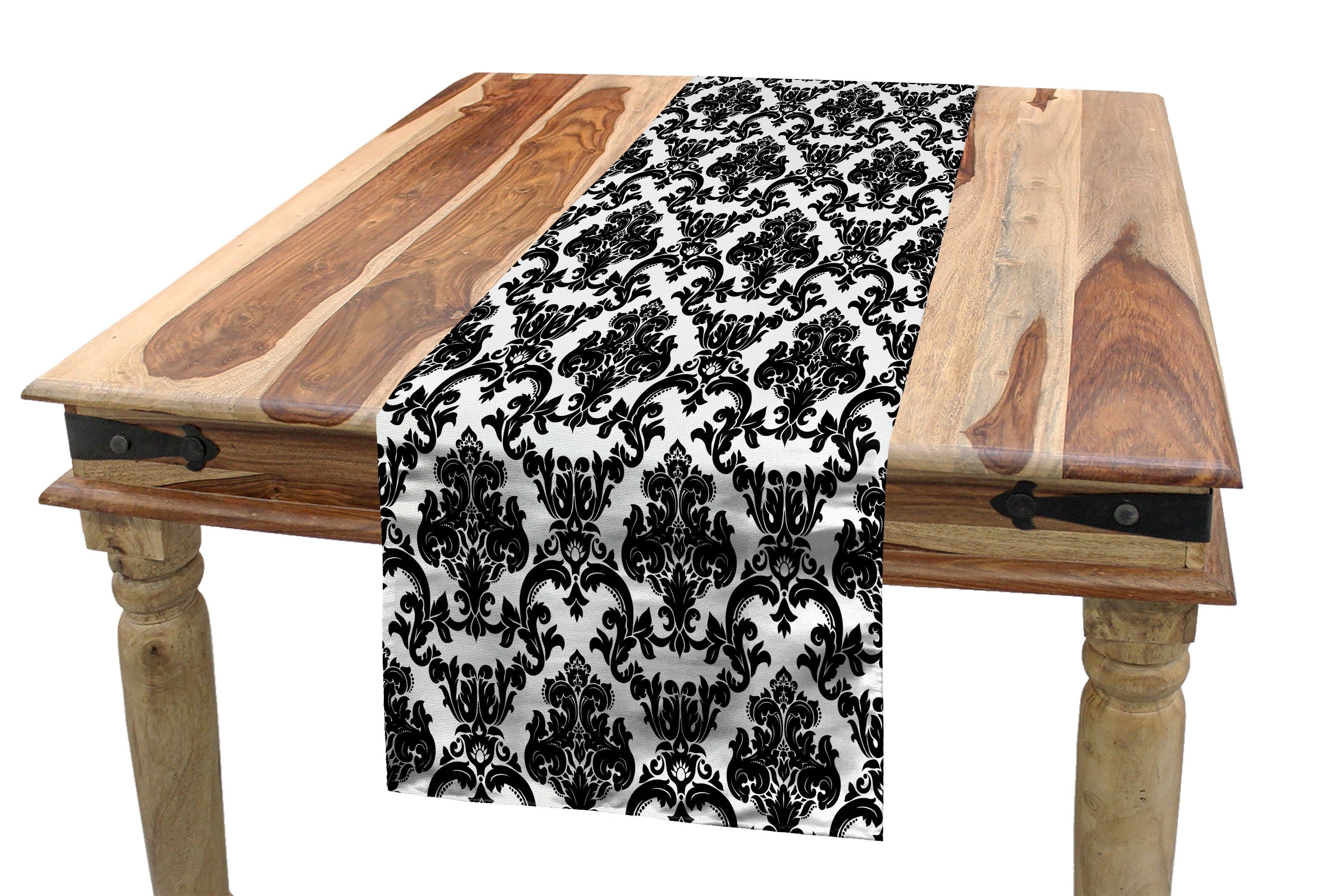 Abakuhaus Tischläufer Esszimmer Küche Rechteckiger Dekorativer Tischläufer, weiße Damast Retro-Stil Verziert