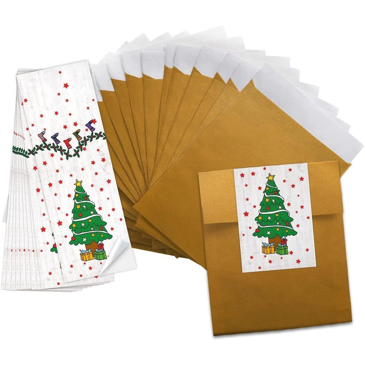 Logbuch-Verlag Dekofigur Goldene Mini-Papiertüten mit Weihnachtsaufklebern günstig online kaufen