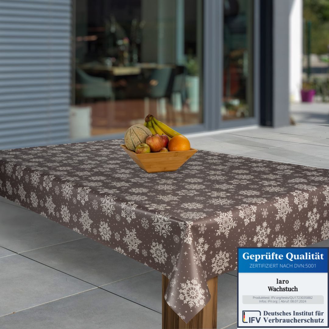 laro Tischdecke Wachstuch-Tischdecken Weihnachten Schneeflocke Braun rechte günstig online kaufen
