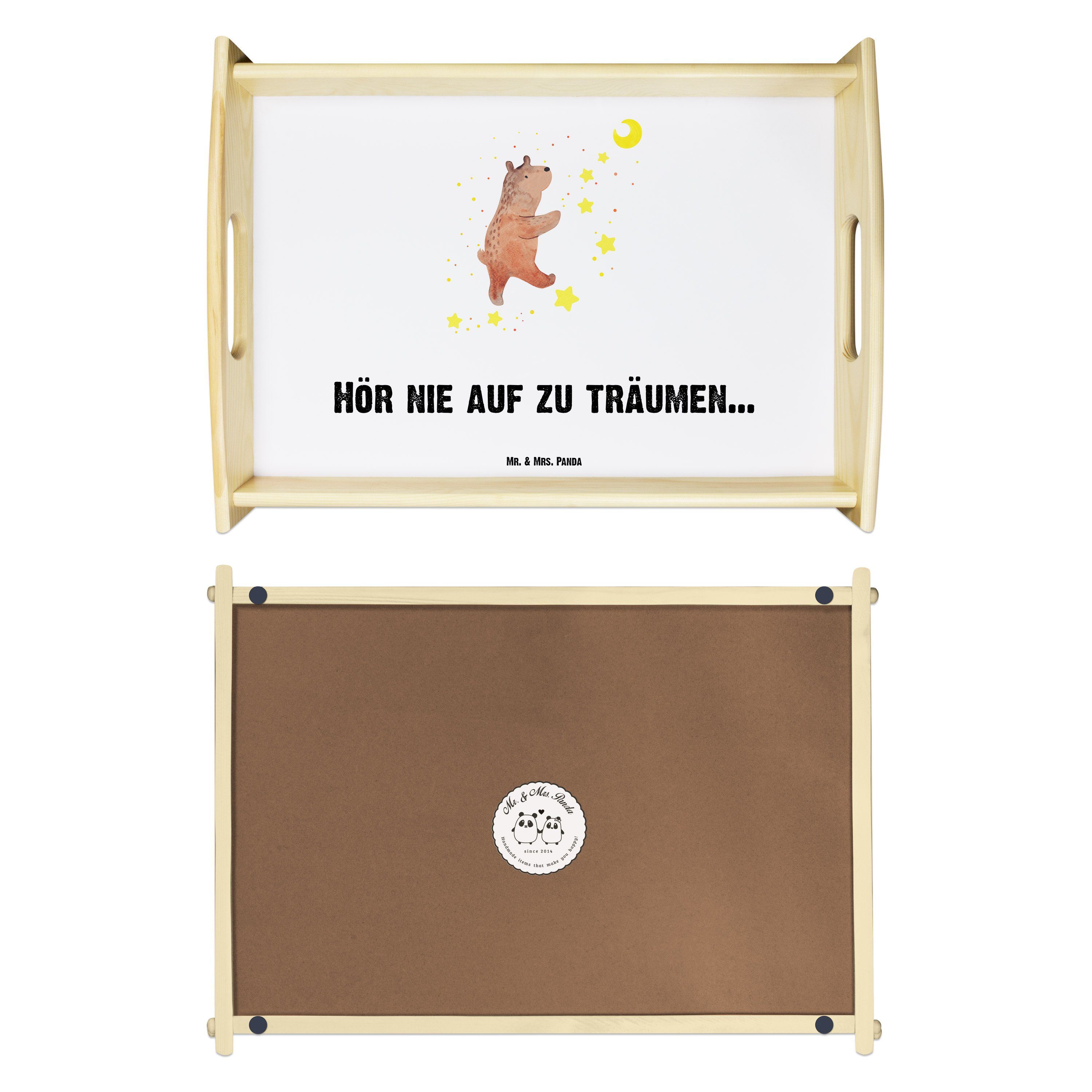 Mr. & Mrs. Panda Tablett (1-tlg) Teddybär, Bär Echtholz lasiert, Träume Geschenk, Träumen, - - Frühstückstablett, Weiß