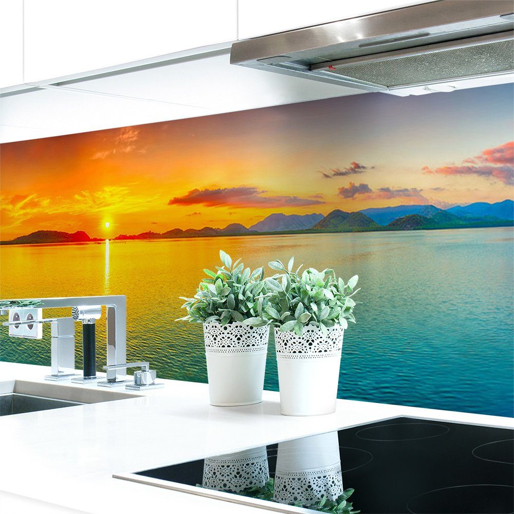 DRUCK-EXPERT Küchenrückwand Küchenrückwand Sonnenuntergang Bunt Premium Hart-PVC 0,4 mm selbstklebend