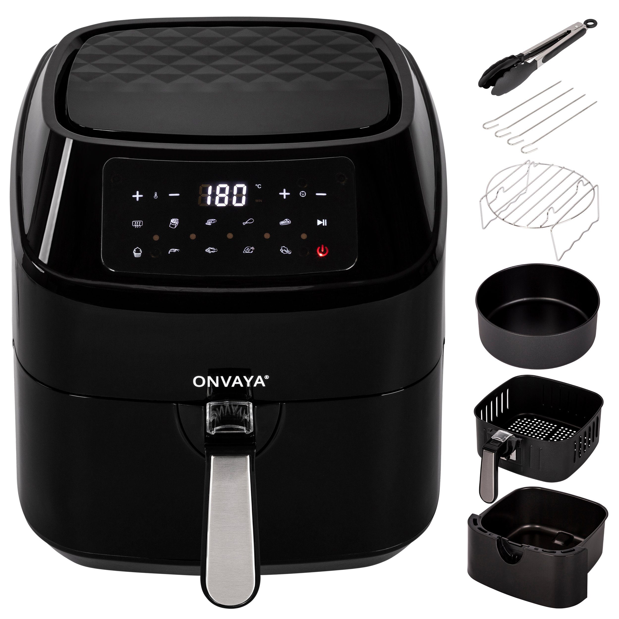 ONVAYA Heißluftfritteuse Heißluftfritteuse, Airfryer XXL, Fritteuse ohne Öl  & Fett, für 5-6 Personen, mit LED-Display, 10 Programme, 1700 W, inkl.  Backform & Grillrost mit Spießen online kaufen | OTTO