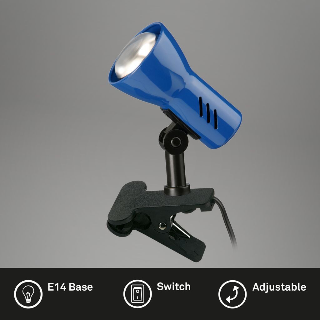 Briloner Leuchten Tischleuchte 2794-010P, ohne Leuchtmittel, 2700K - Extra-Warmweiß, Klemmleuchte, 6,5x11,5x10,8cm, Blau, max.40W, E14, Leselampe, Bett