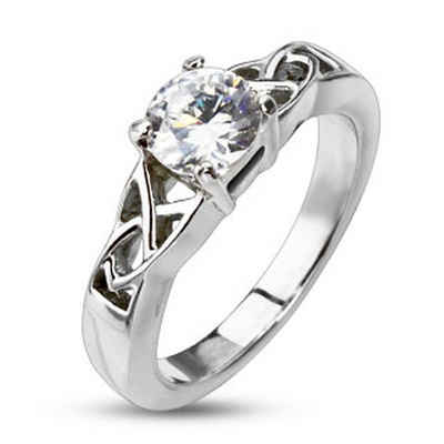BUNGSA Fingerring Ring Keltenknoten mit Kristall Silber aus Edelstahl Damen (Ring, 1-tlg), Frauen Mädchen