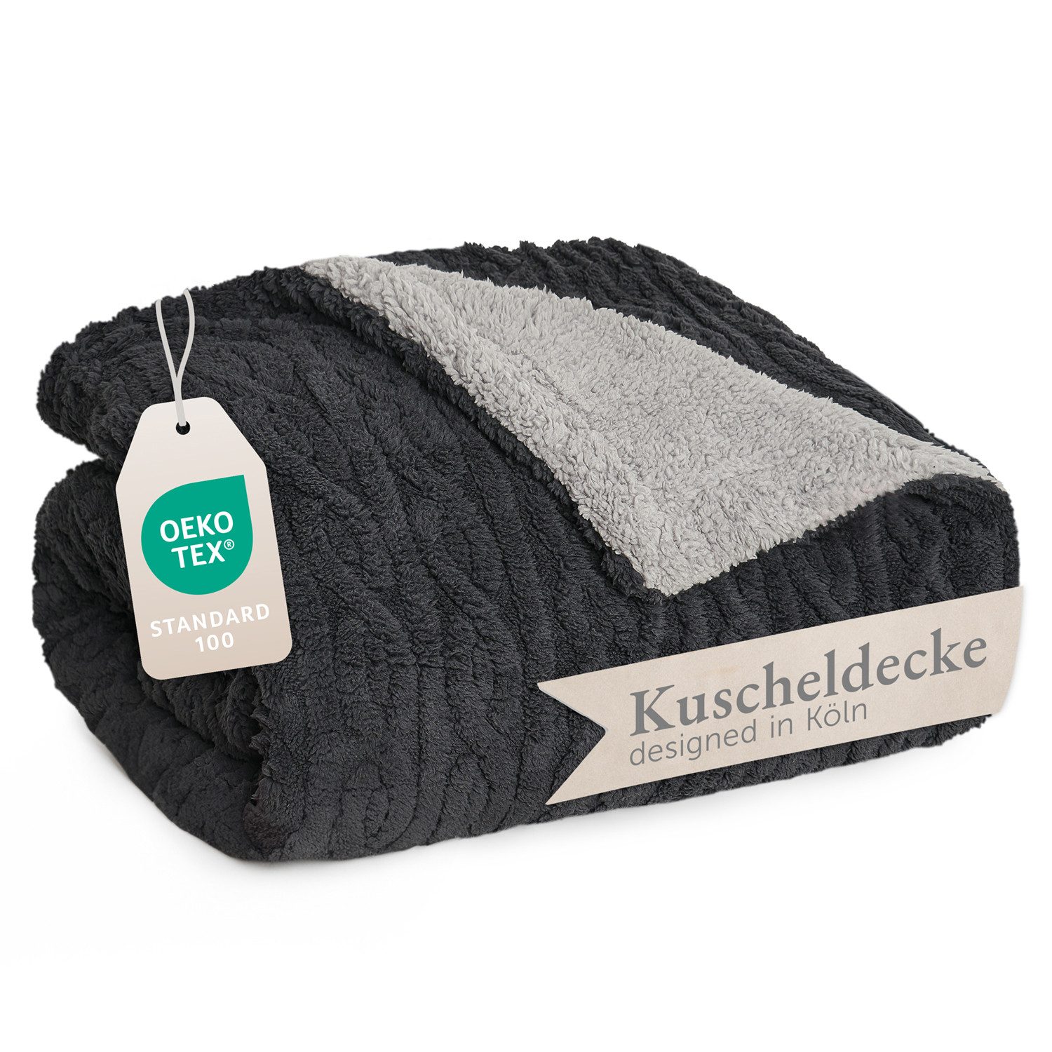 Wohndecke Oeko-TEX zertifizierte waschbare Wohn- & Kuscheldecke, Blumtal, mit weicher Sherpa-Innenseite