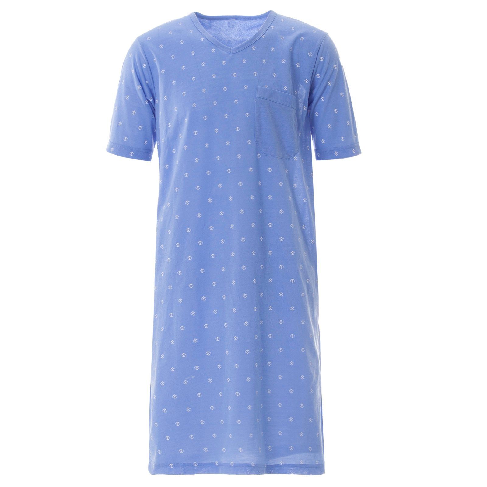 Lucky Nachthemd Nachthemd Kurzarm blau V-Ausschnitt Auge - Raute