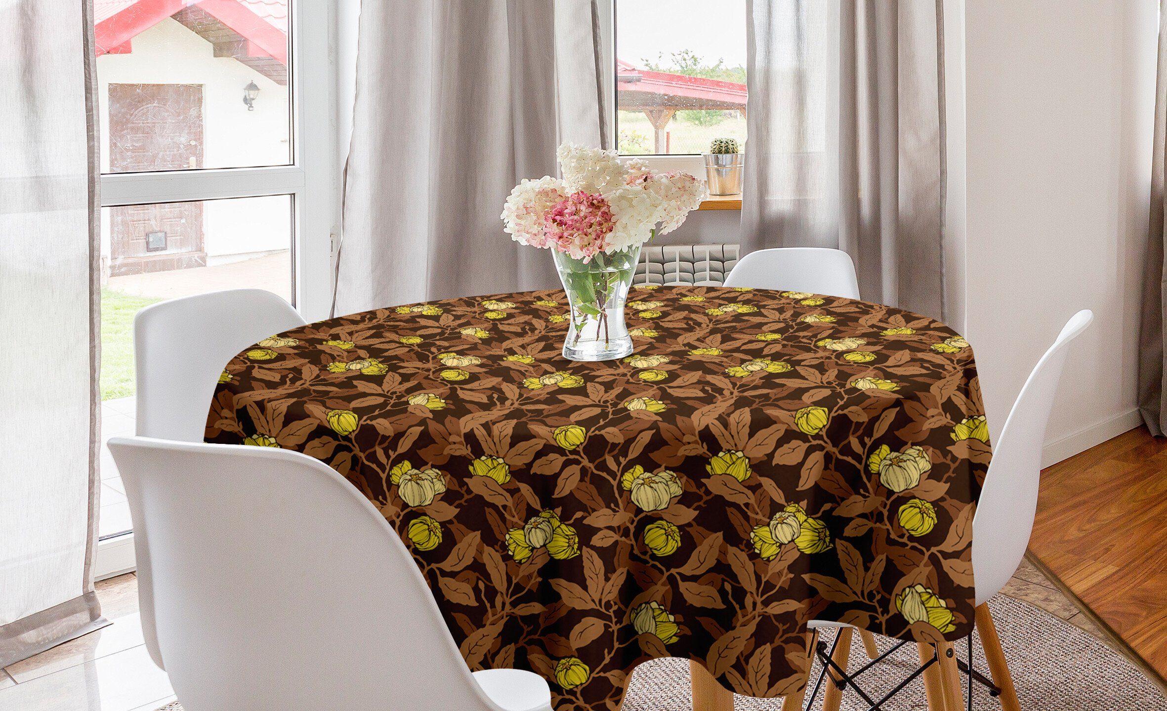 Abakuhaus Tischdecke Kreis Tischdecke Abdeckung für Esszimmer Küche Dekoration, Blumen Blumen und blühen Blätter