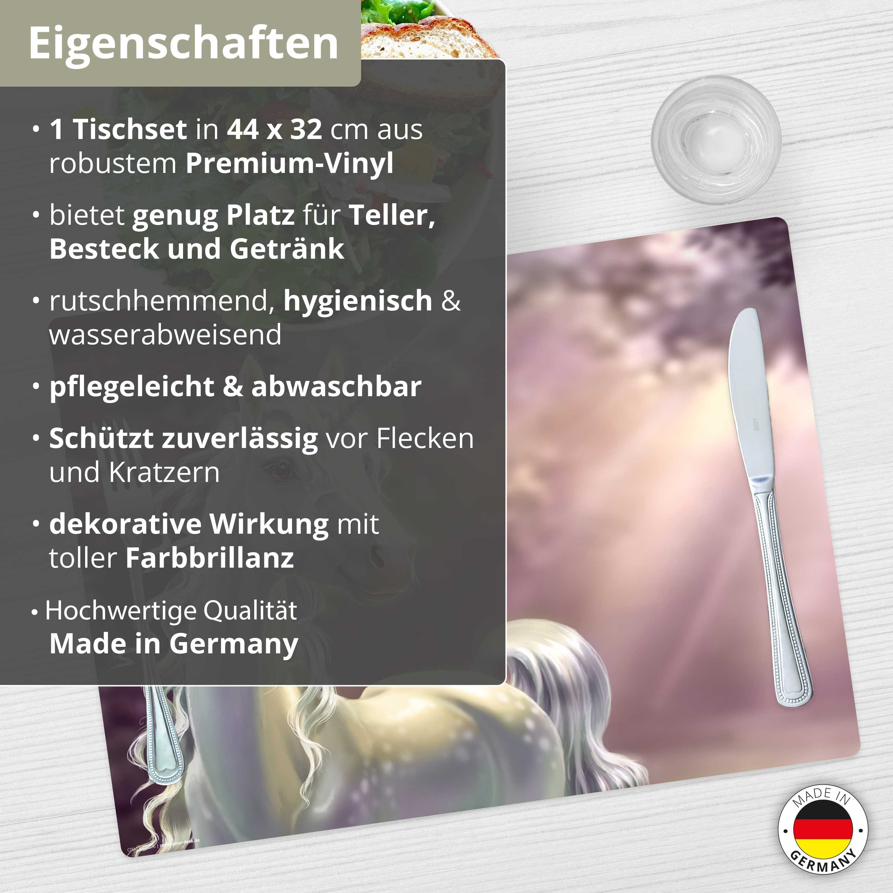 Hintergrund, Tischsetmacher, - - Kinder Germany x (Kunststoff (aus Platzset, cm rutschfeste erstklassigem 44 Einhorn Tischset,  Platzset abwaschbar in Tischdekoration), für Vinyl BPA-frei), - - 32 1-St., Made lila