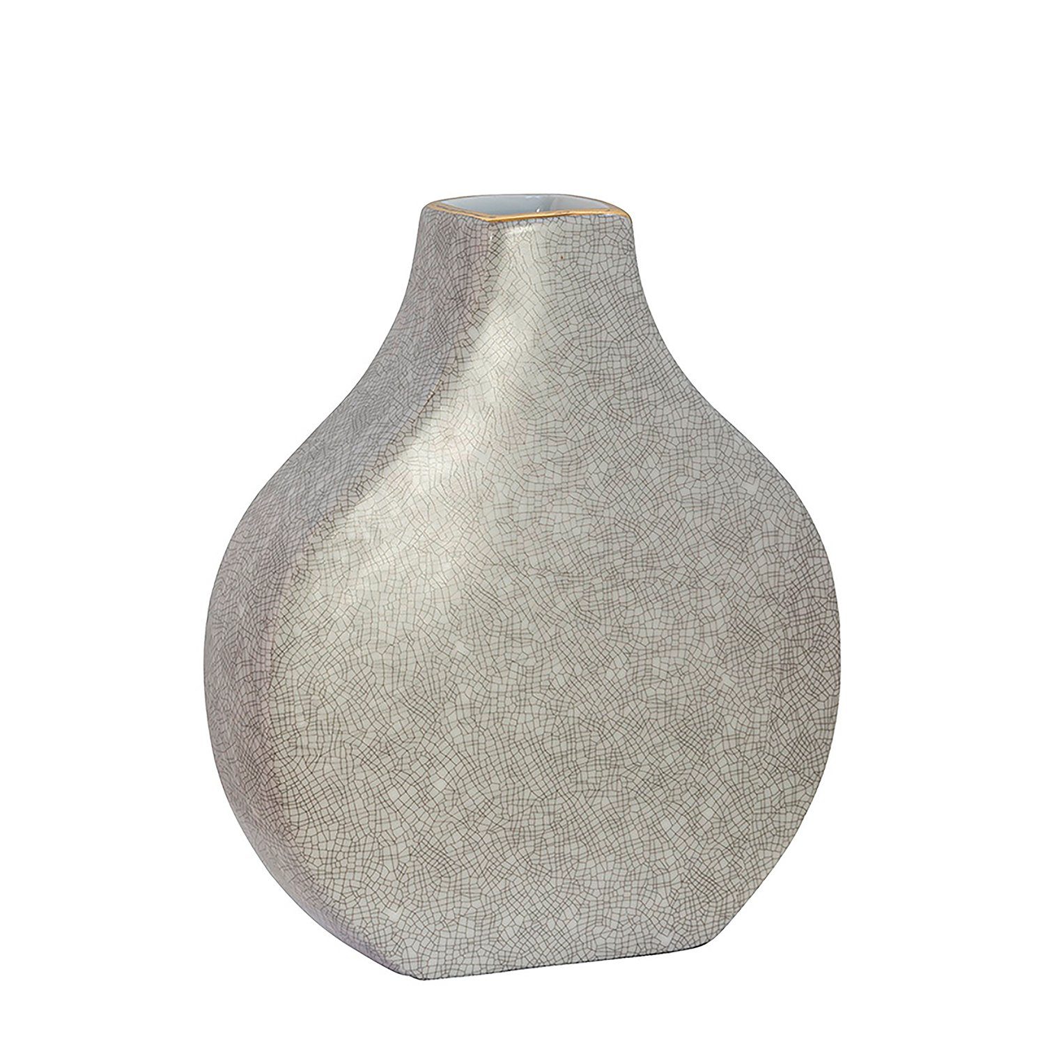 Fink Dekovase Vase MINTA - hellgrau - Porzellan - H.23cm x B.19,5cm x T.6cm, Handbemalter goldfarbener Rand - Durchmesser Öffnung ca. 4x4,5 cm