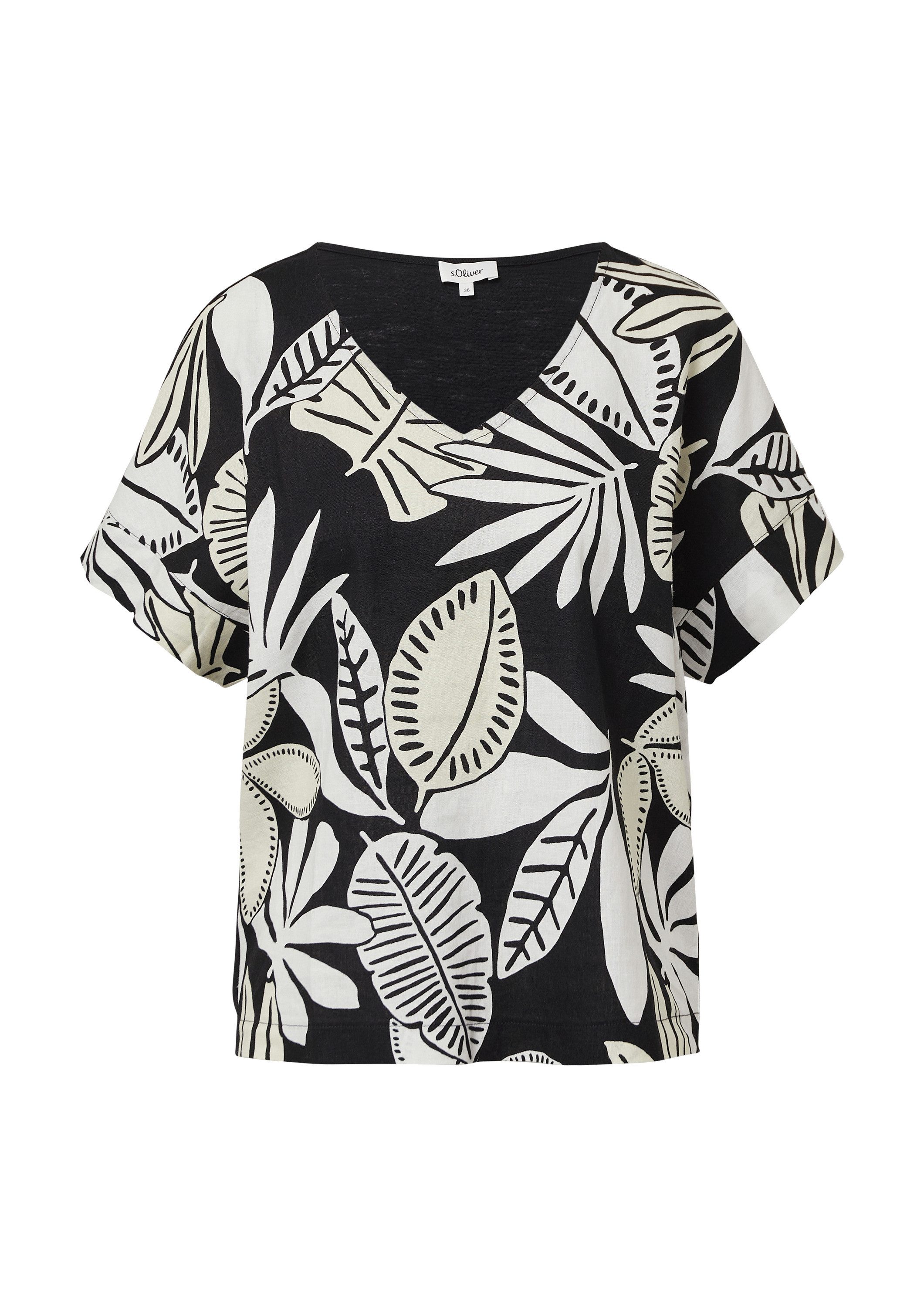 s.Oliver Kurzarmshirt T-Shirt T-Shirt im Fabricmix mit Leinenanteil