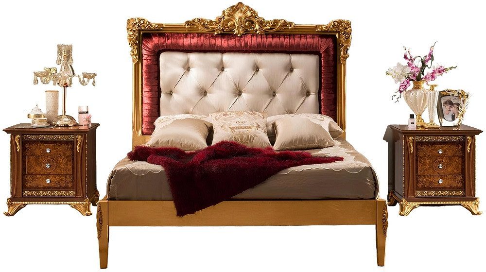 Xlmoebel Schlafzimmer-Set Luxuriöses Schlafzimmermöbel-Set im Barock-Design mit neuen Betten, (3tlg.Schlafzimmer Set (Bett + 2x Nachttisch), Hergestellt in Italia