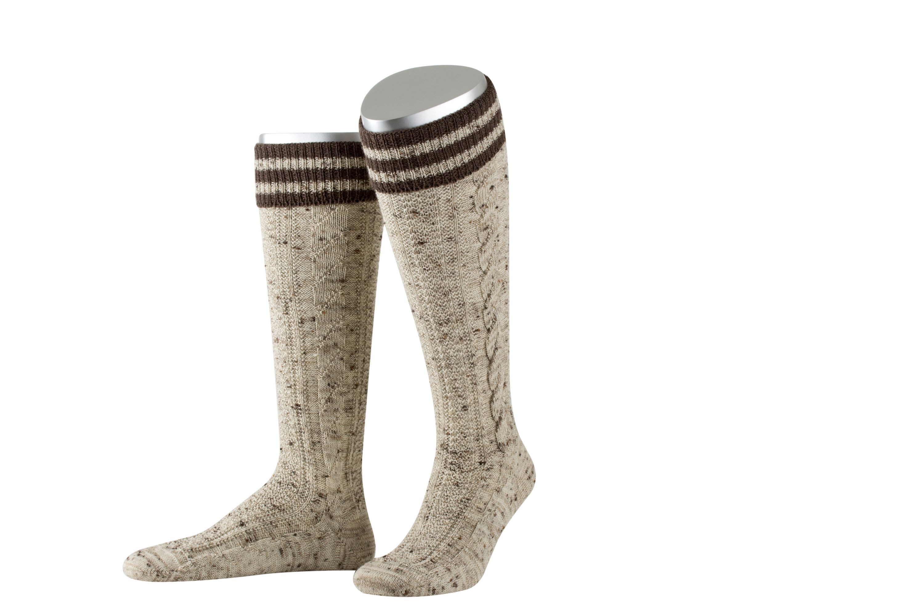 Lusana Традиционные носки L8995RT Trachtenkniestrümpfe Loden Tweed mit Ringel im Bund
