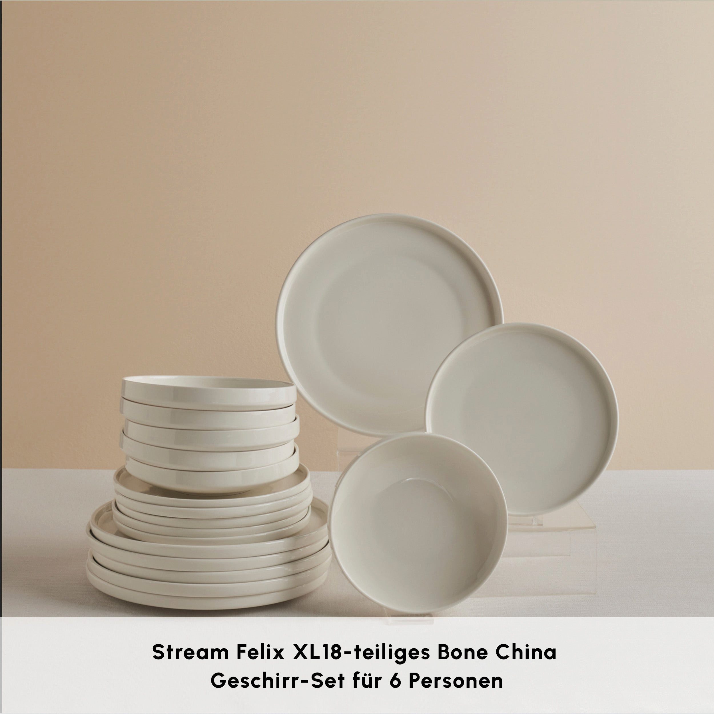 Karaca Geschirr-Set Karaca Stream Bone Felix XL Geschirrset 18-teilig für 6 Personen (18-tlg), 6 Personen, KNOCHENPORZELLAN