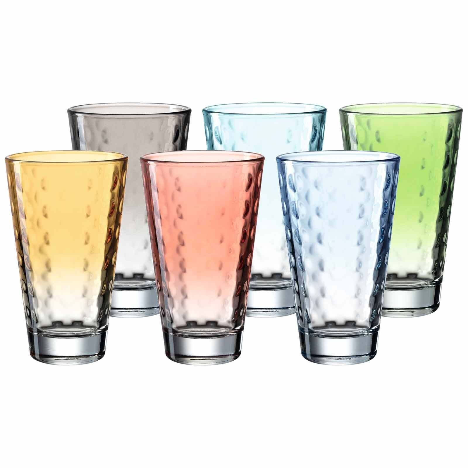 LEONARDO Glas Optic Trinkgläser 300 ml 6er Set, Glas, 6 trendige  pastellfarbige Trinkgläser OPTIC von Leonardo