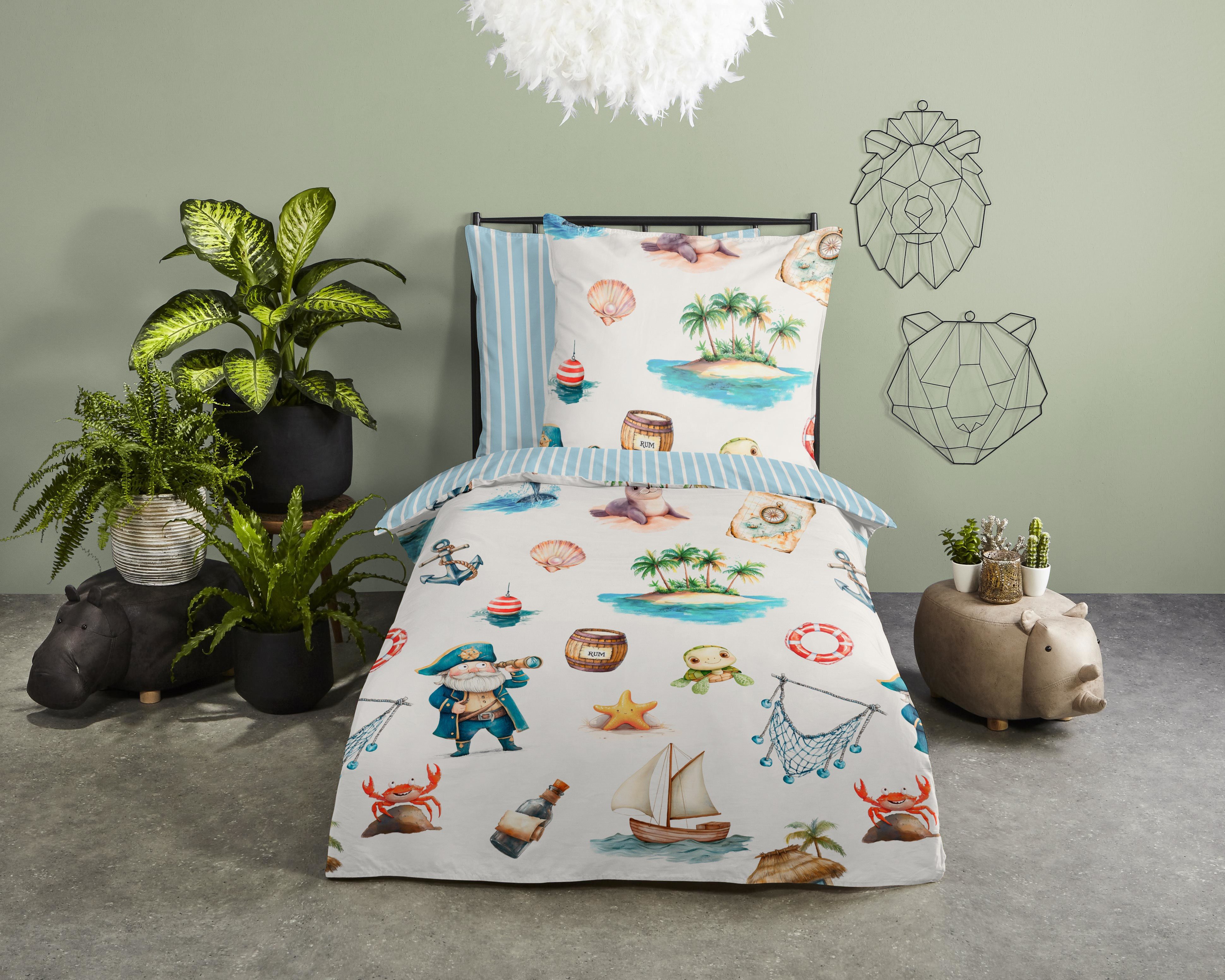 good morning Kinderbettwäsche Capi, Renforcé, 2 teilig, Baumwolle, Renforcé, Wendeoptik, Kind, Baby, Maritim, Meer