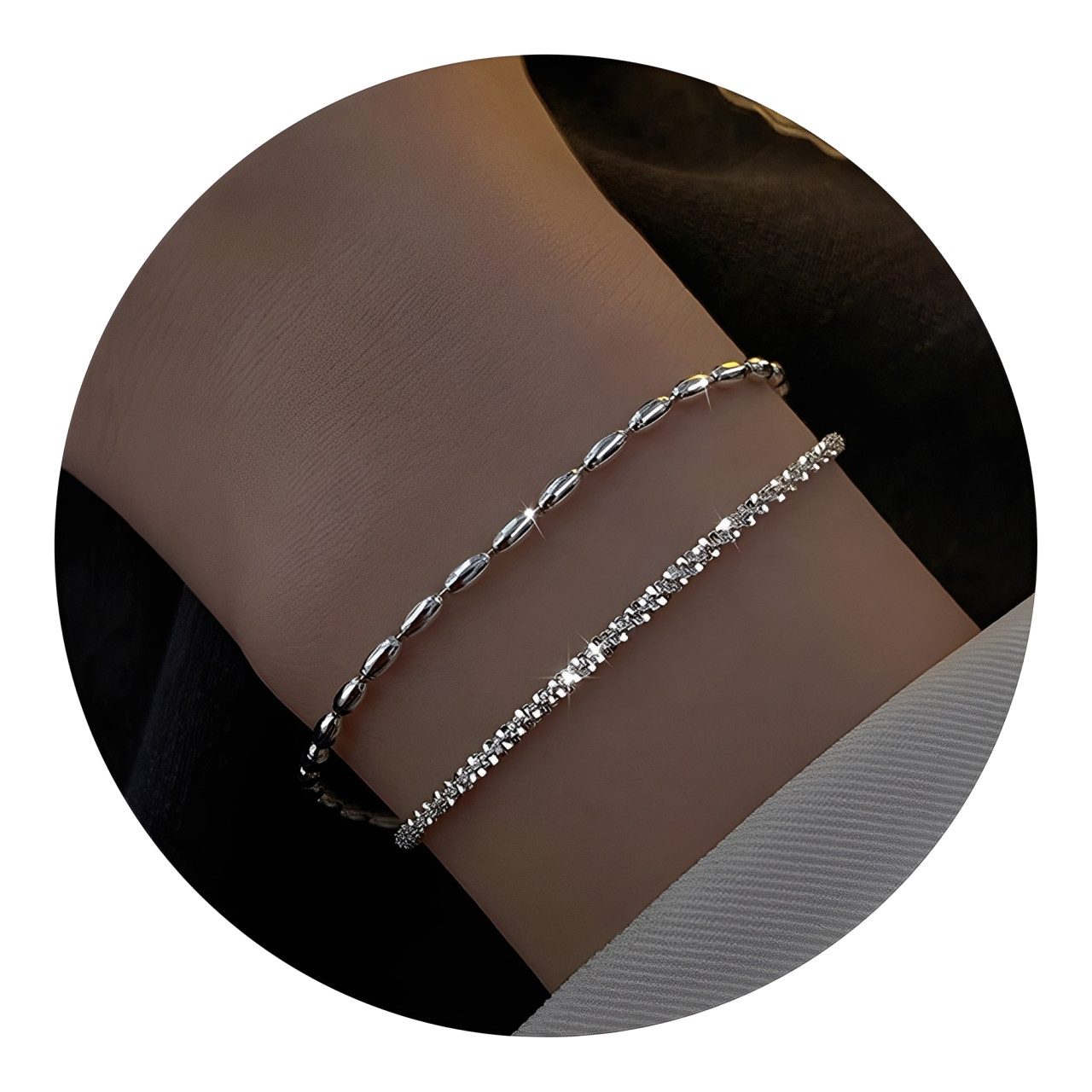 Color Design Silberarmband Zweireihiges Damenarmband mit feinen Perlen-Elem günstig online kaufen