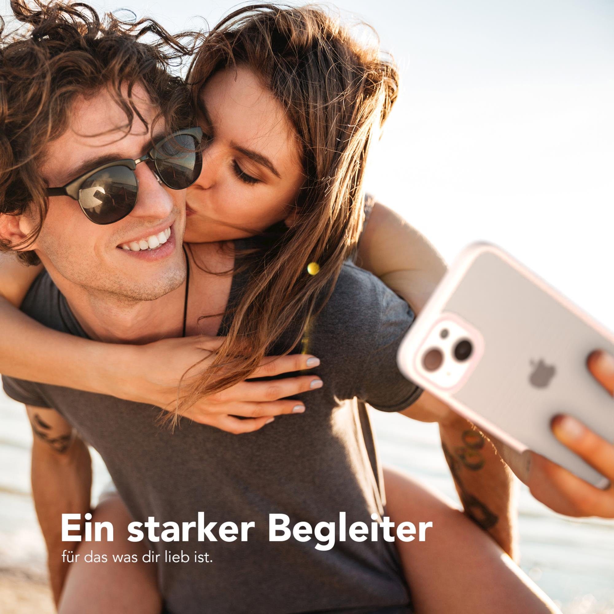 EAZY CASE Handyhülle Outdoor Case für Apple iPhone 14 Plus 6,7 Zoll, Hülle kompatibel mit Qi & Magsafe Transparent Backcover Rosé / Altrosa