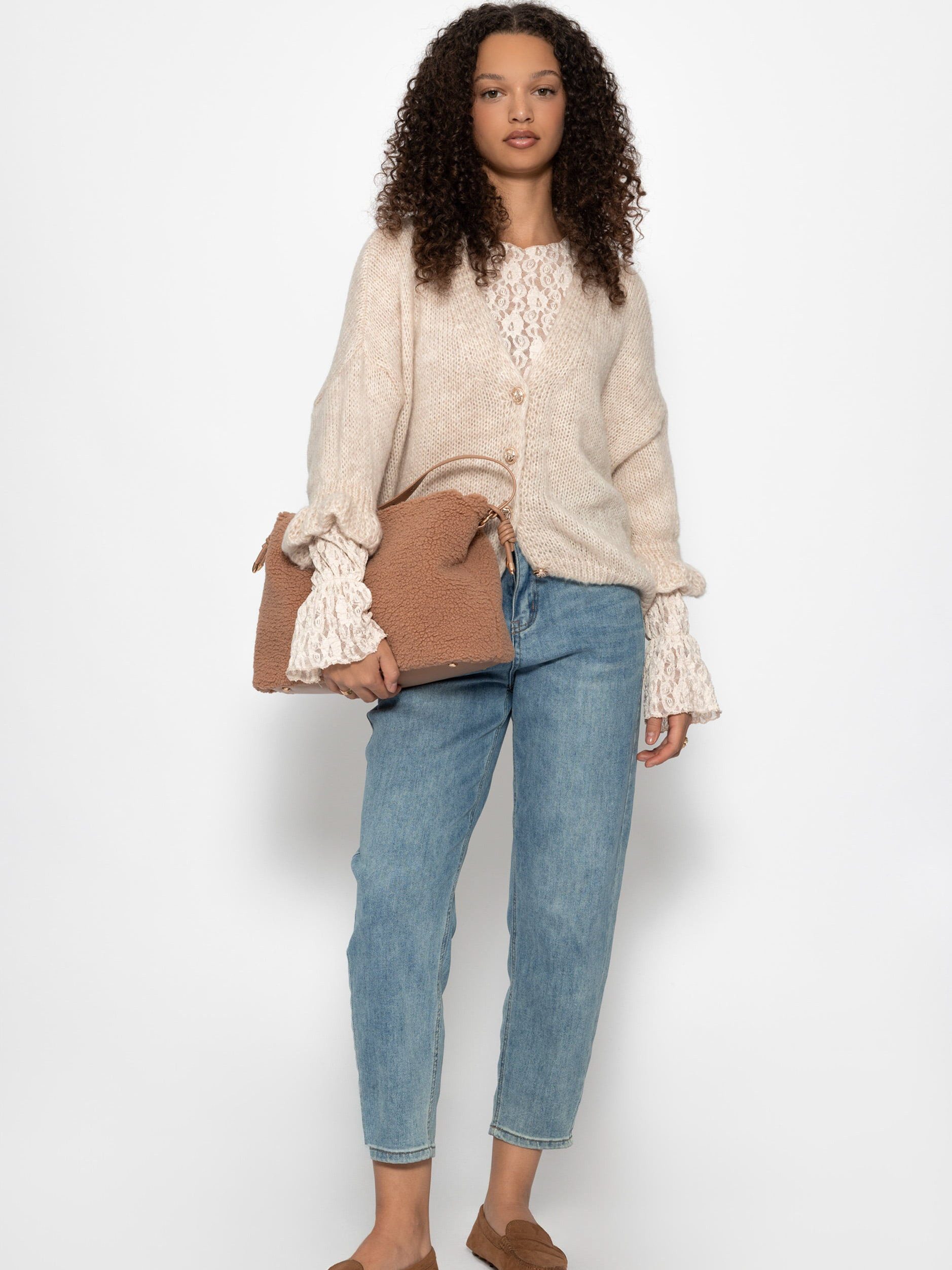 SASSYCLASSY Cardigan Cardigan mit 3/4-Ärmeln für Damen Cozy Cardigan mit Ba günstig online kaufen