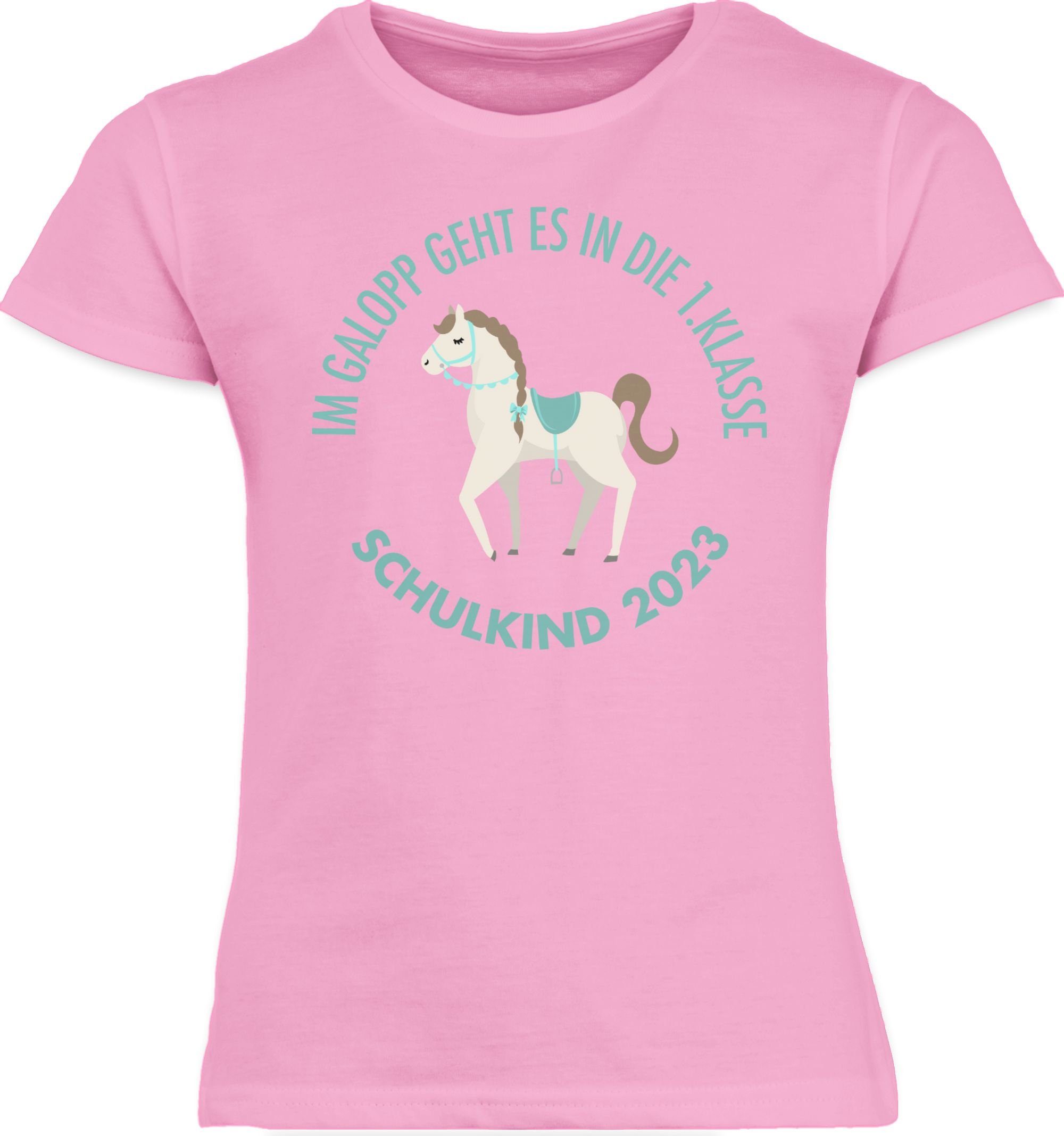 Shirtracer T-Shirt Im Galopp Schulkind 2023 Einschulung Mädchen 1 Rosa
