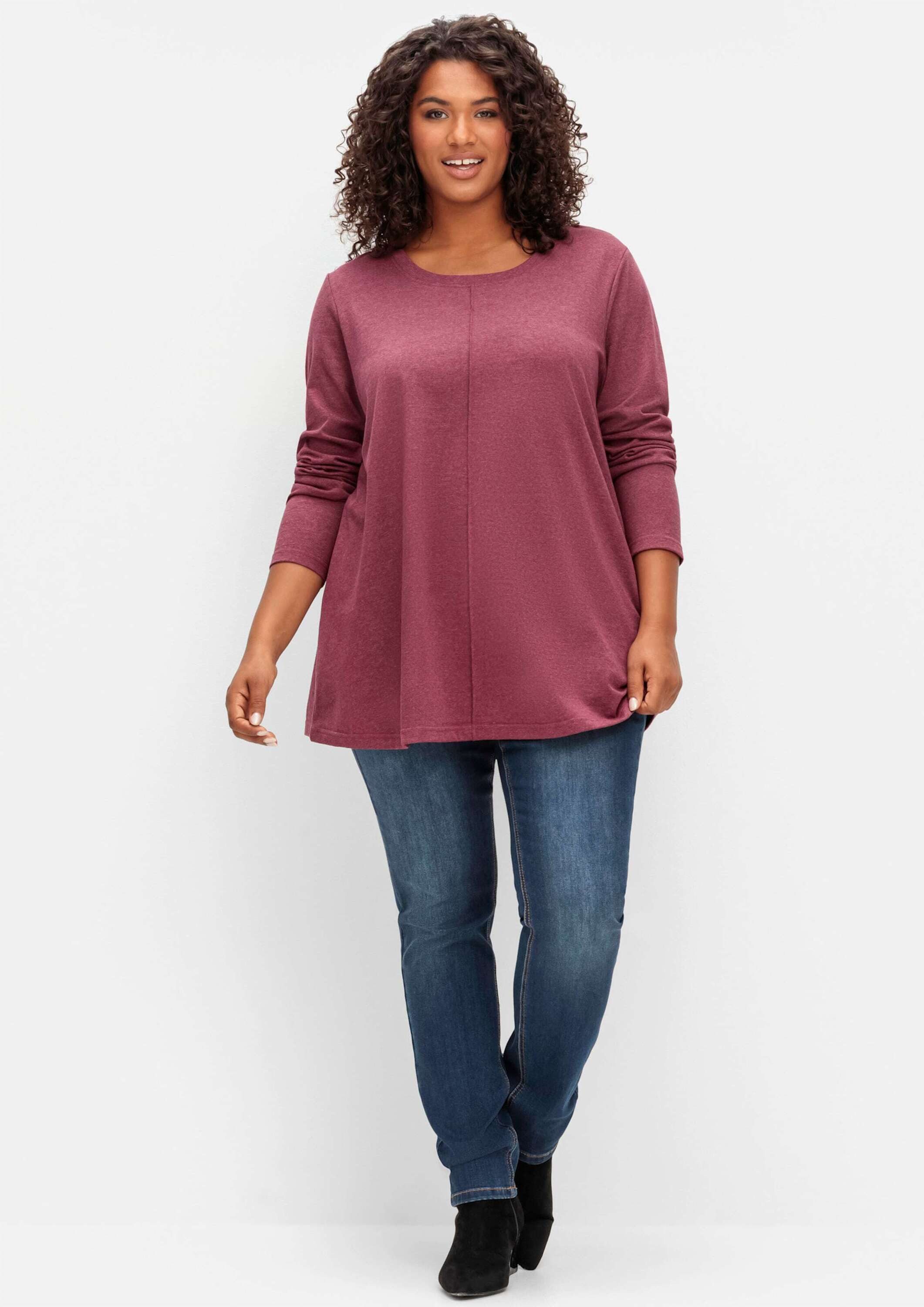 Sheego T-Shirt Langarmshirt Langarm in A-Linie, mit Rundhals