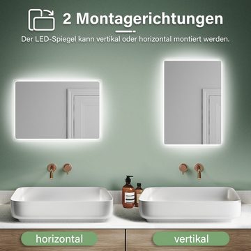 SONNI Badspiegel Badezimmerspiegel, mit Beleuchtung, 60×40 cm, Wandschalter, LED Badspiegel, Badspiegel, Lichtspiegel IP44