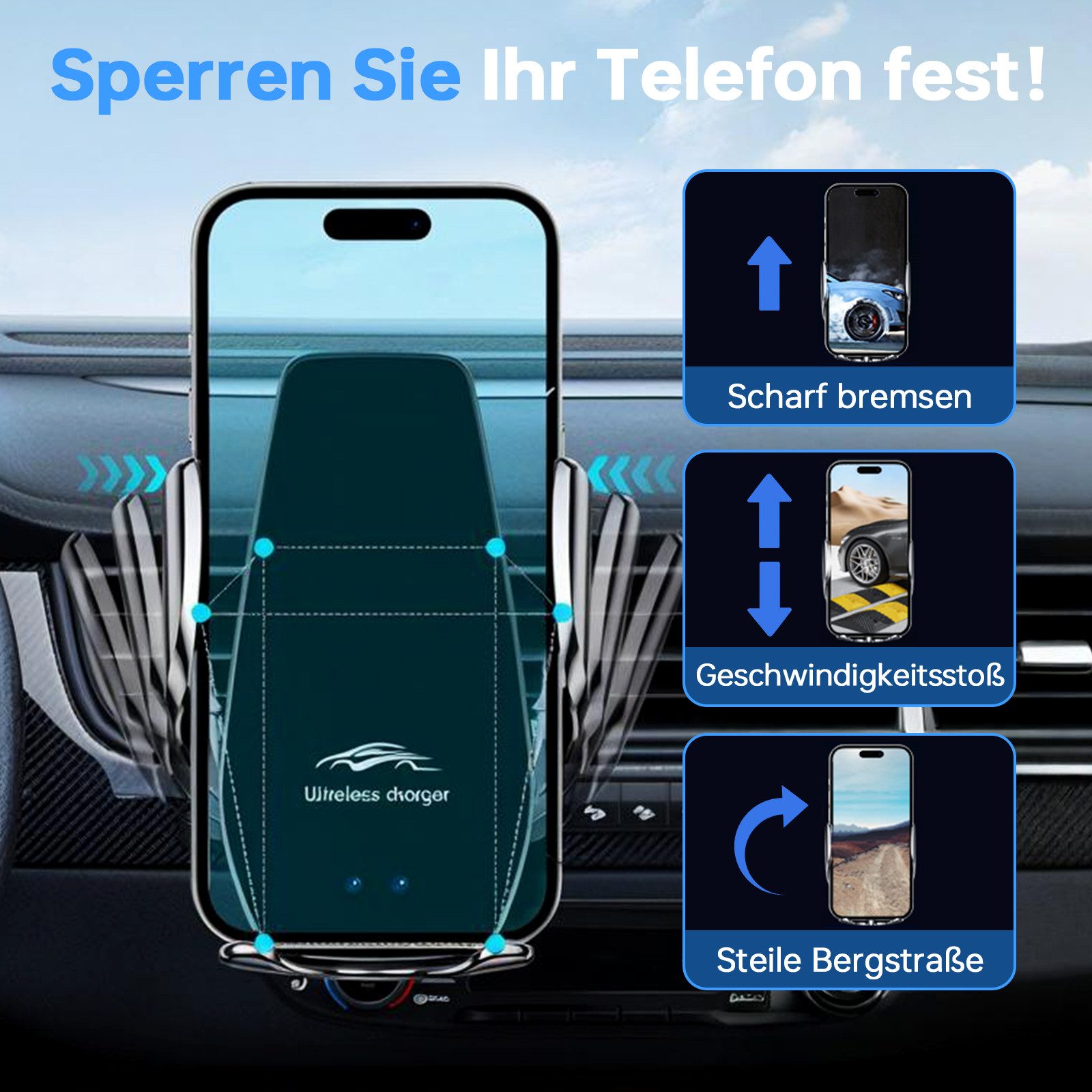 neue dawn Handy-Halterung Kabelloses Ladegerät Auto Handyhalterung Induktives für iPhone Samsung