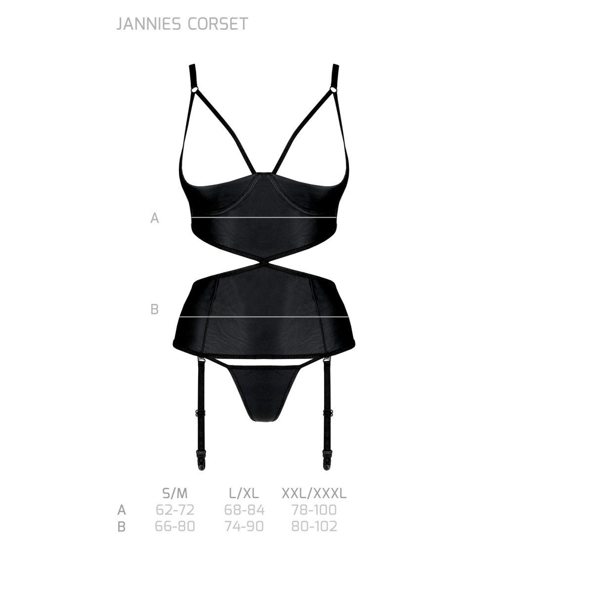 with - (L/XL,S/M,XXL) PE open black Jannies Corsage & Passion-Exklusiv thong cups corset