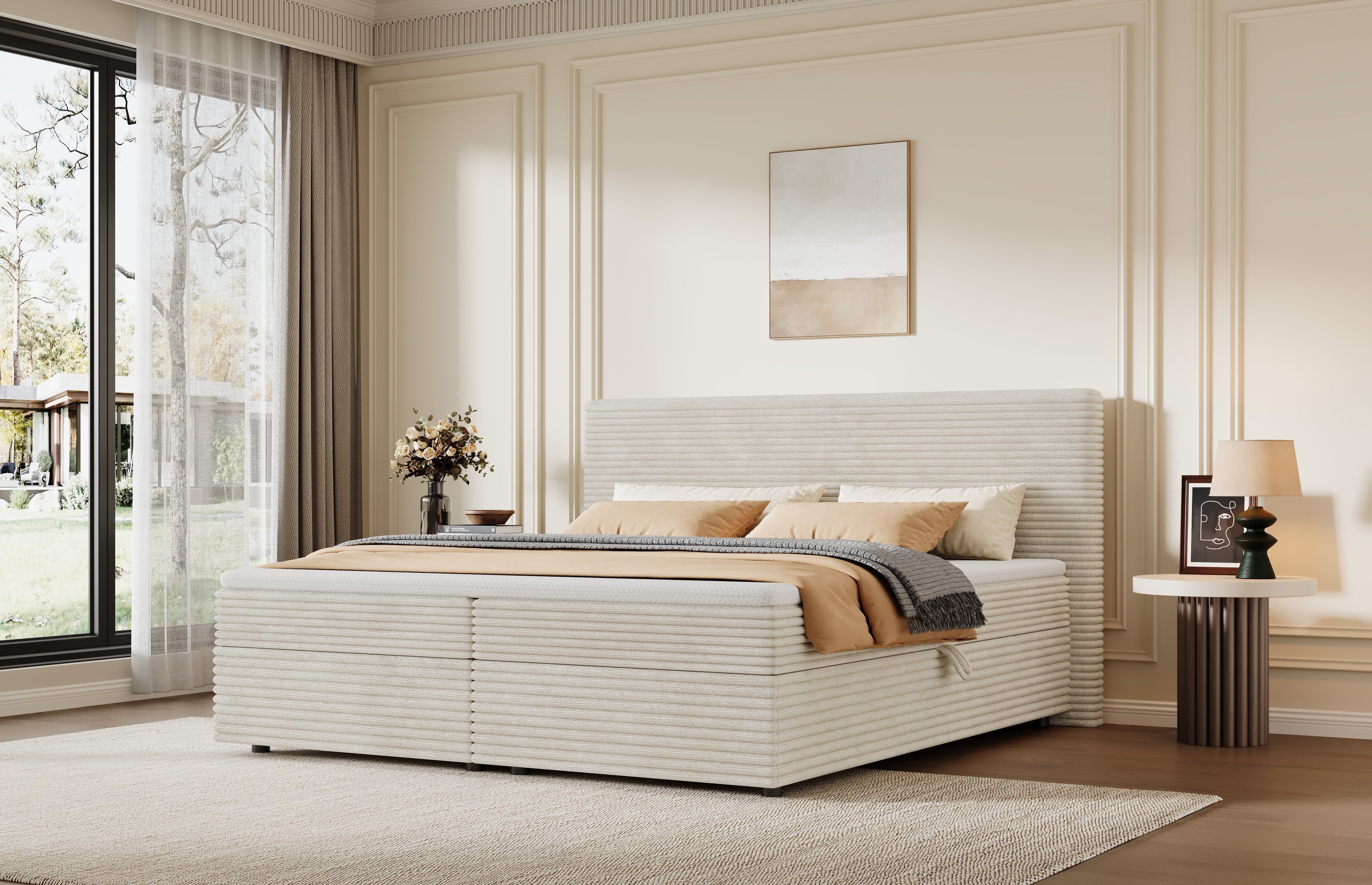 OTTO home Boxbett ALVVIA, Polsterbett mit Bettkasten und Taschenfederkernmatratze (H3) (kuscheliger Breitcord), 180x200cm Liegefläche, …