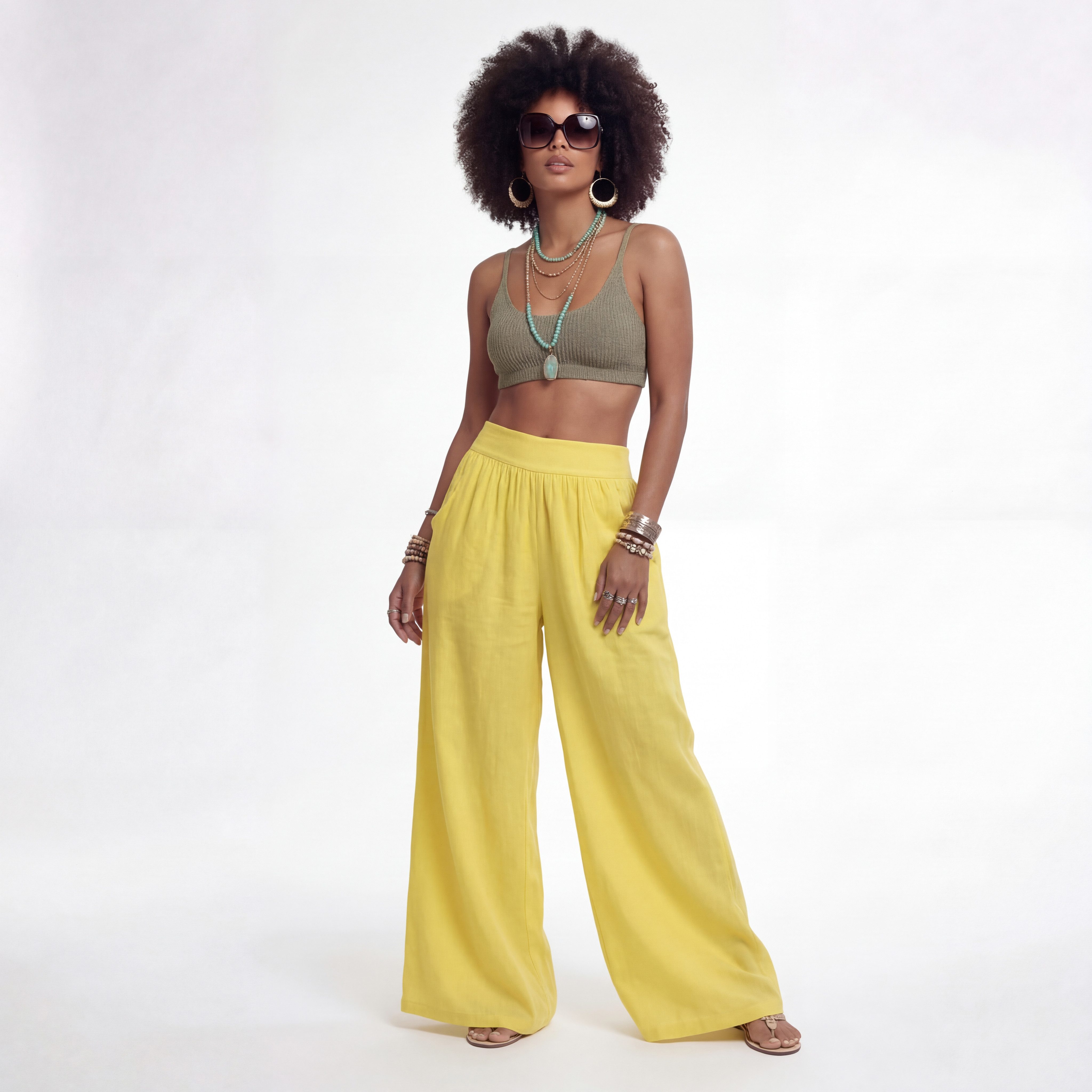 YC Fashion & Style Leinenhose Palazzo Hose weit – Sommerhose mit elastischem Bund und Taschen in Unifarbe