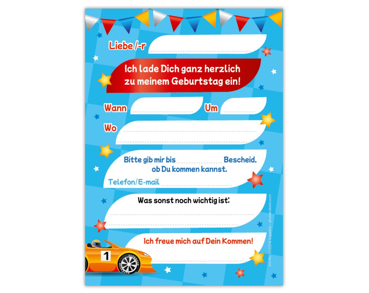 JUNAPACK Einladungskarten Auto zum 5. Kindergeburtstag Jungen Einladungen Rennauto Umschläge, Einladungskarten mit Umschlägen zum 5. Geburtstag Auto – Bild 3 von 5