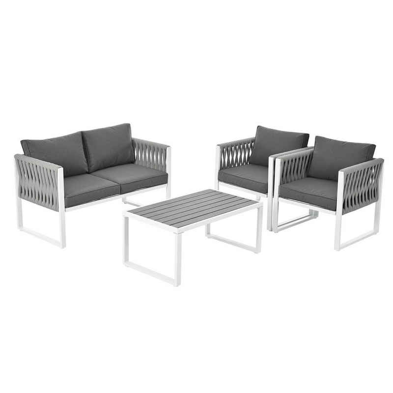Tongtong Gartenlounge-Set Gartenmöbel-Set aus dickem Seil mit Sitzkissen, verstellbare Füße, (4er-Set, alle Kissen im Lieferumfang enthalten), weiß+grau