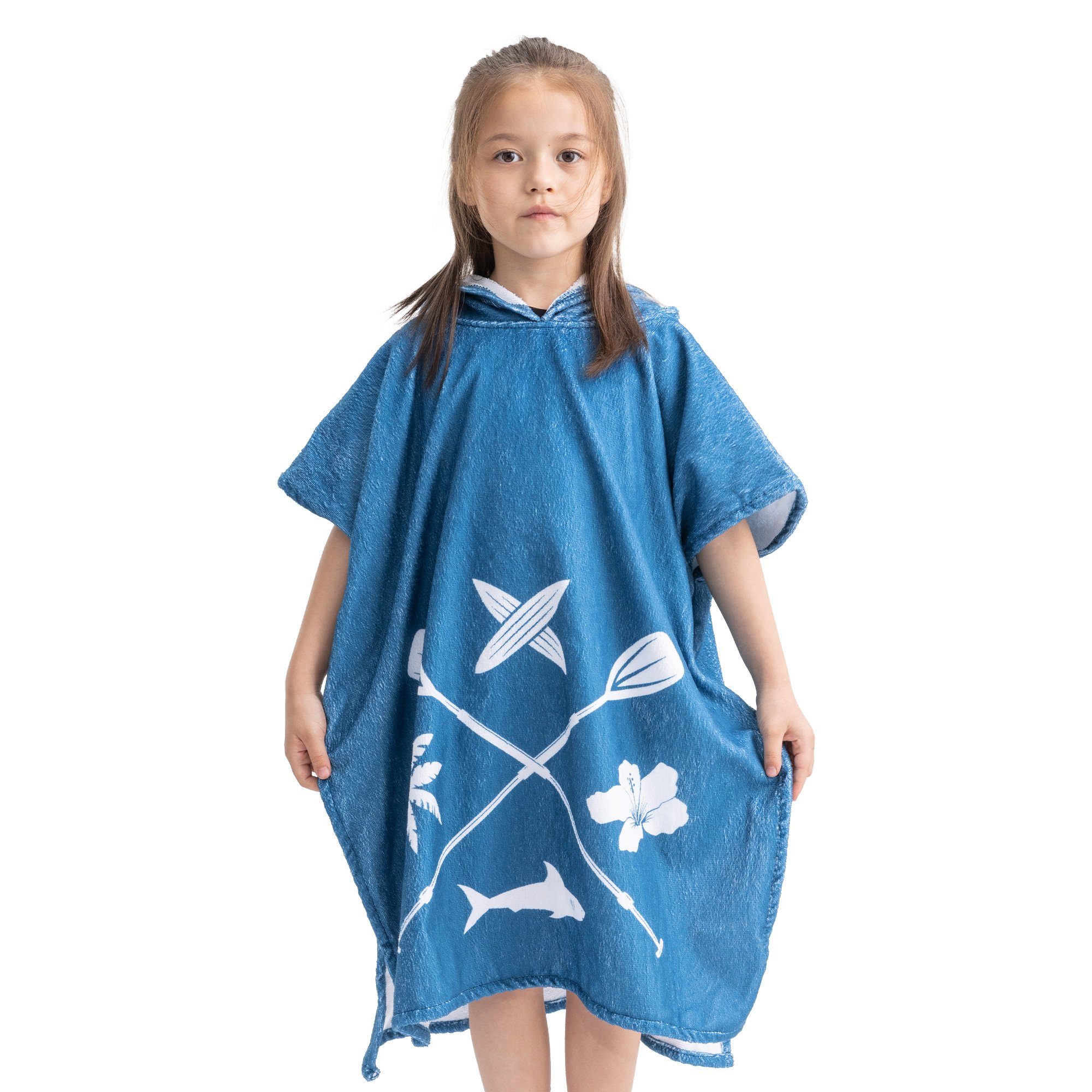 HOMELEVEL Kinderbademantel Kinder und - Handtuch Baumwolle Blau Badeponcho Poncho Surfponcho, Baby 