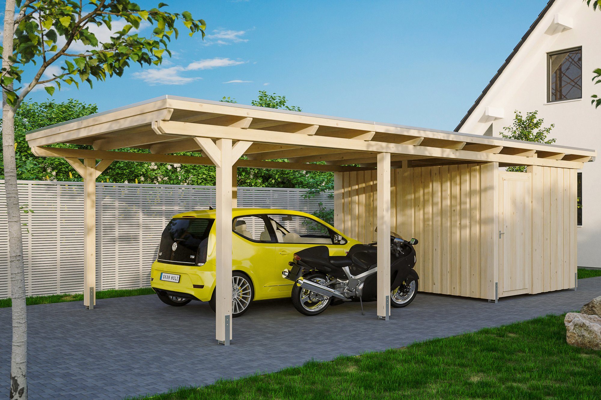 Skanholz Einzelcarport Emsland, BxT: 404x846 cm, 223 cm Einfahrtshöhe, mit  Abstellraum, versch. Farben