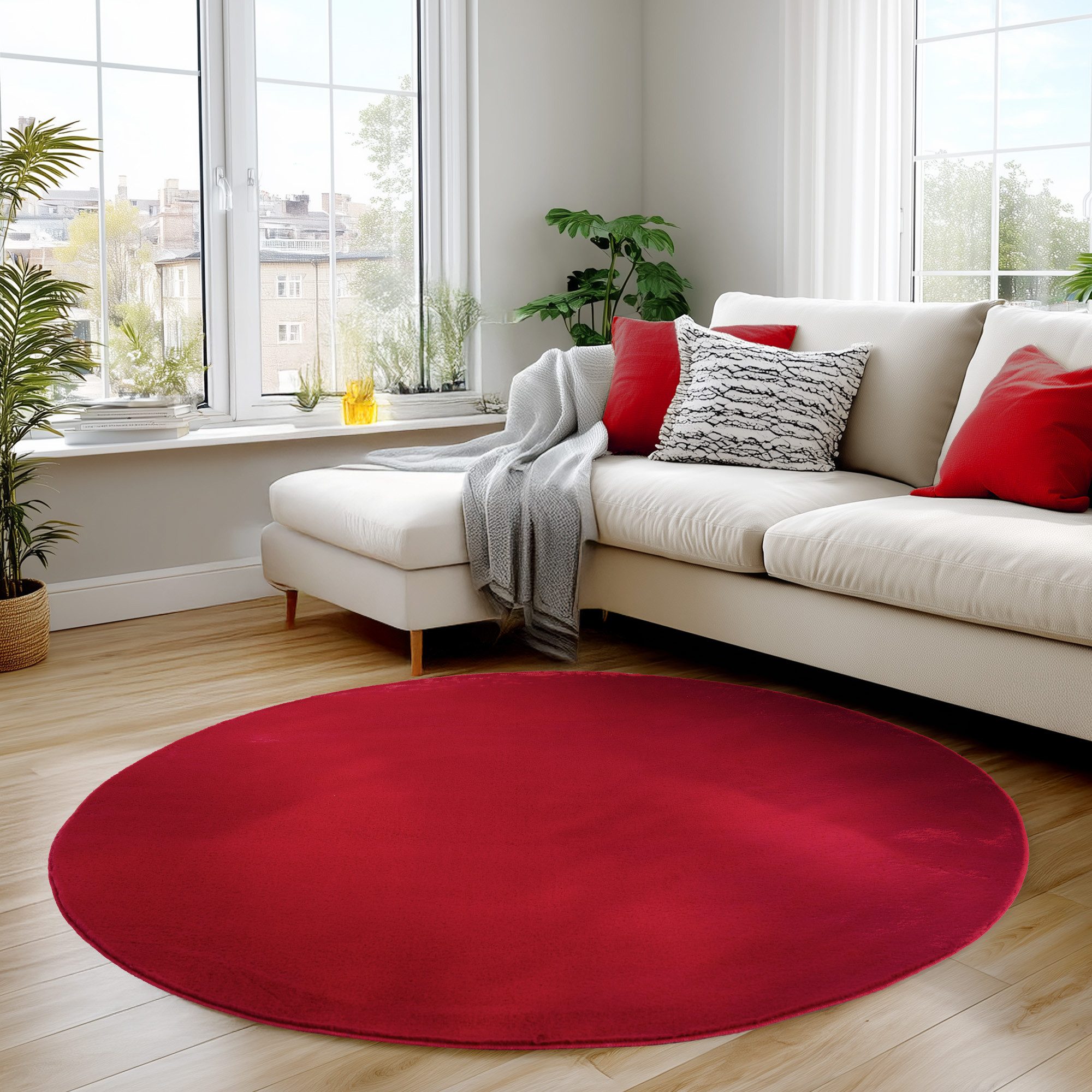 Carpettex Veloursteppich Unicolor - Einfarbig, Rund, Höhe: 11 mm, Perfekt geeignet für Wohnzimmer, Schlafzimmer,Küche,Kinderzimmer