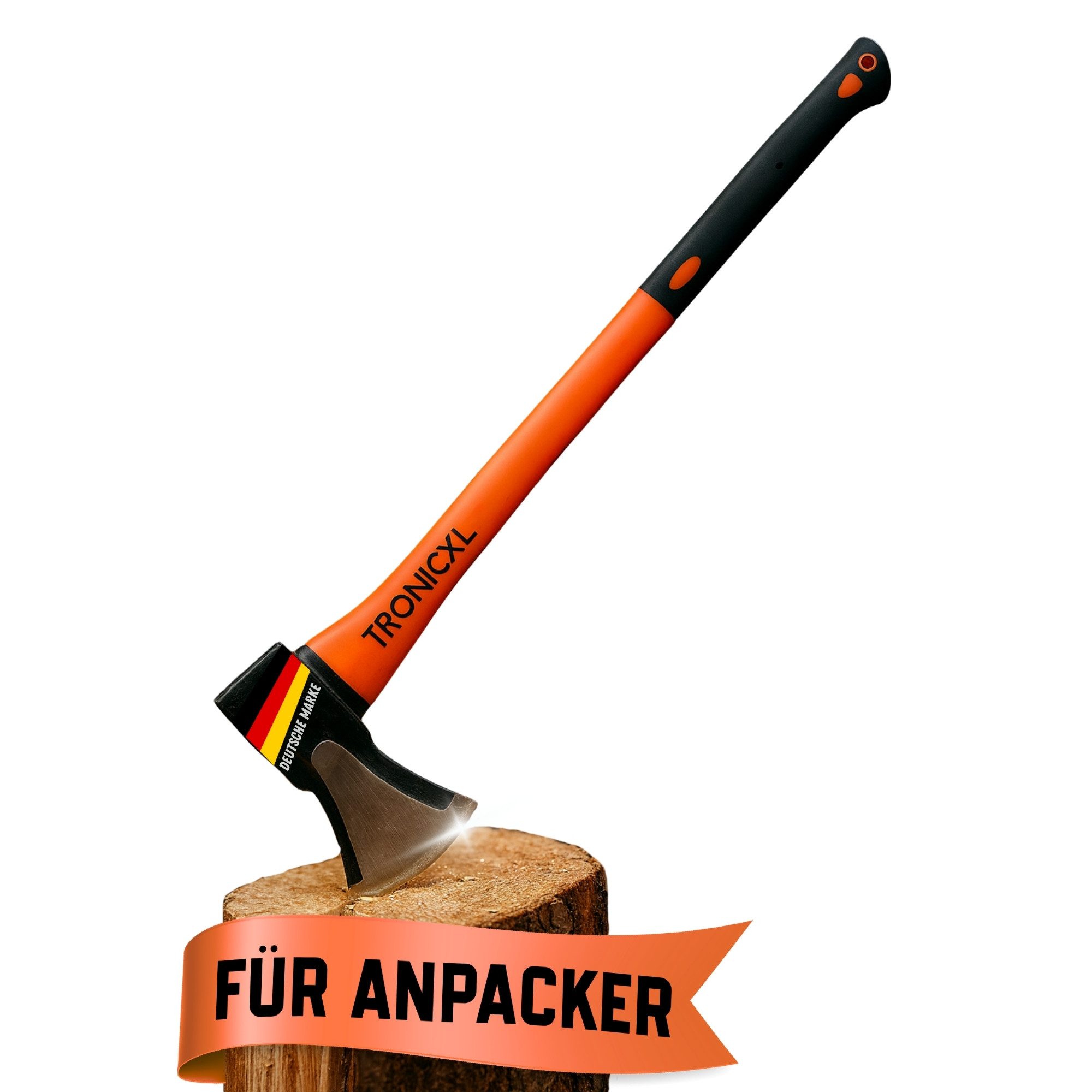 TronicXL Axt Große Axt Spaltaxt groß Beil Karbon Stahl 2000g Fiberglas Stiel Holz, 88 cm Длина, (Forst Profi, 1-St., lang Carbon Steel), Brennholz zum spalten Baum fällen