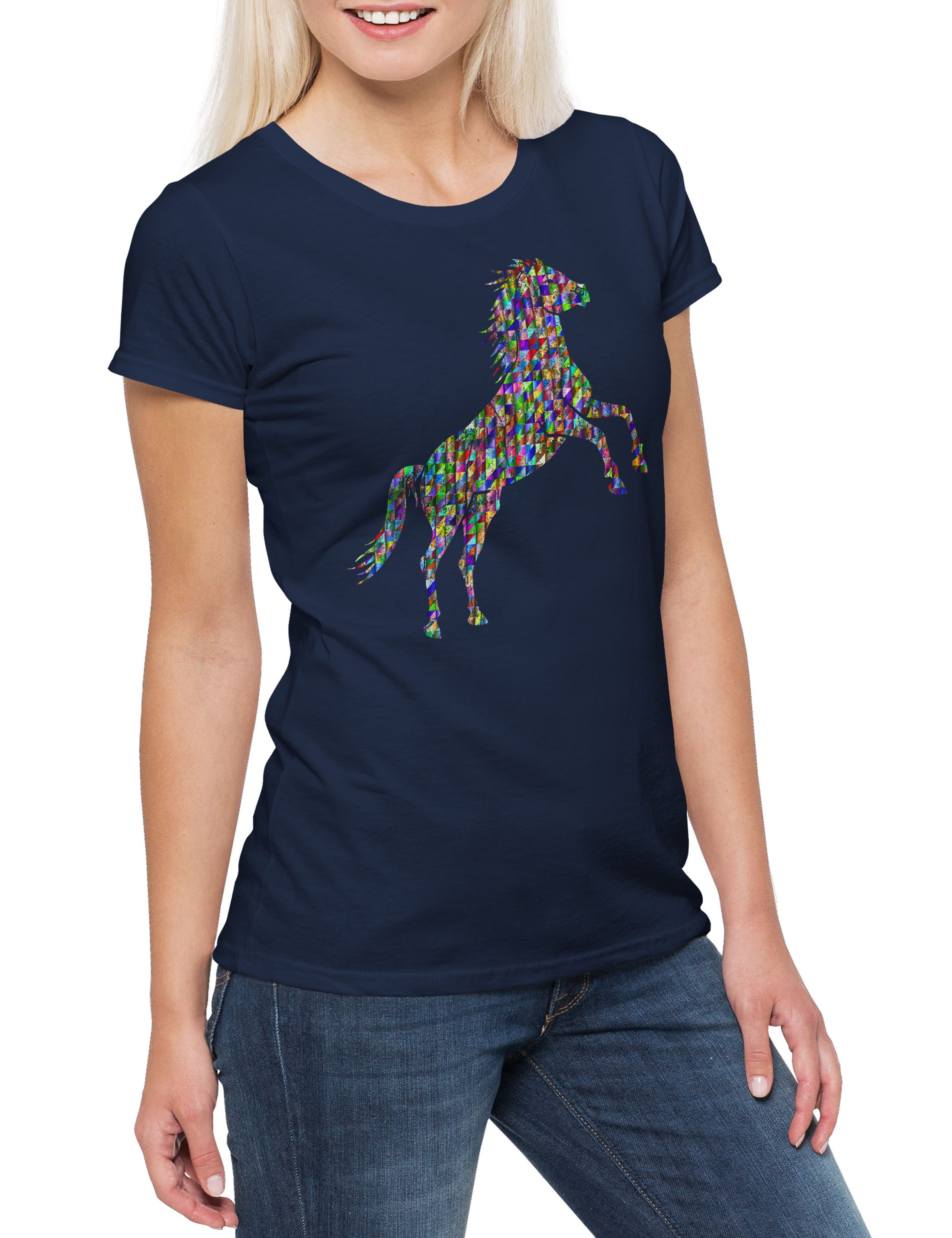 Urban Backwoods Print-Shirt Colored Horse II Damen T-Shirt Pferd Pferde Reiter Reitsport Turnier (1-tlg) Sport Reiten Riding Rider