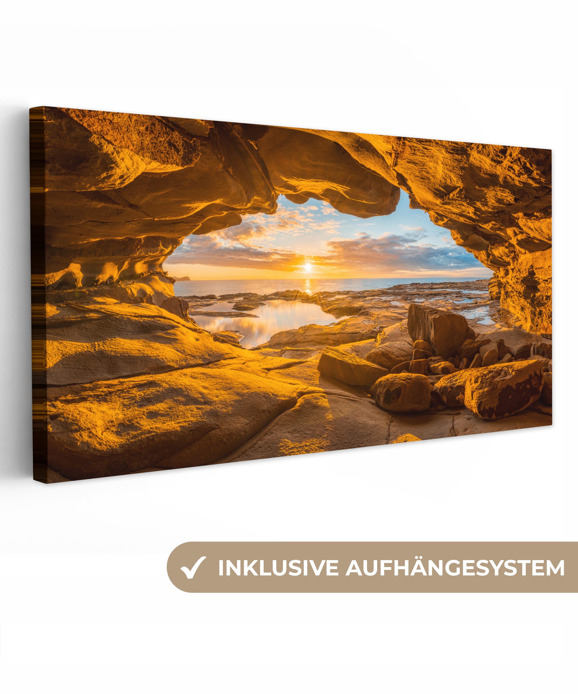 OneMillionCanvasses® Leinwandbild Panorama Höhle - Meer günstig online kaufen