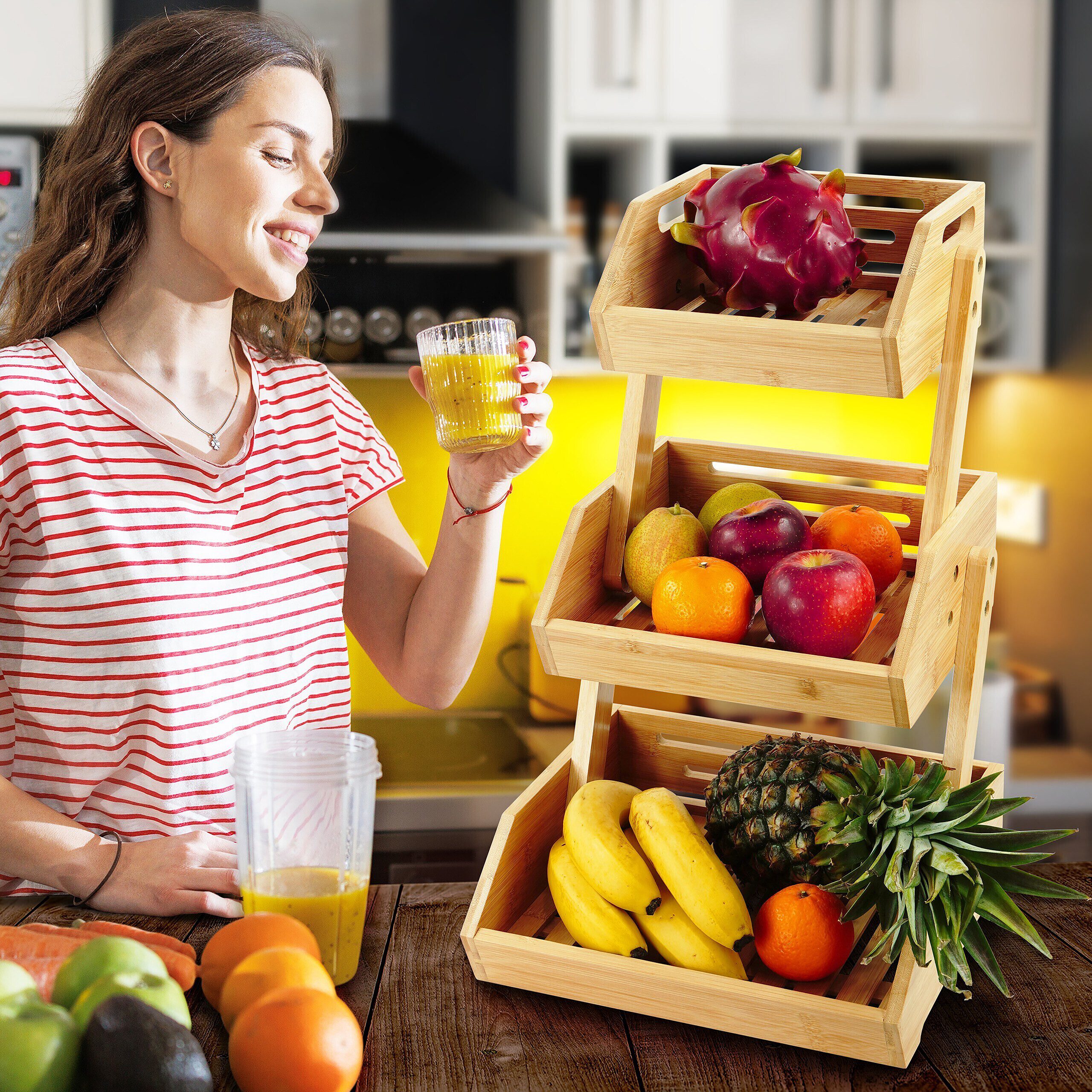 relaxdays Obstschale Obst Etagere Bambus, Bambus, 3