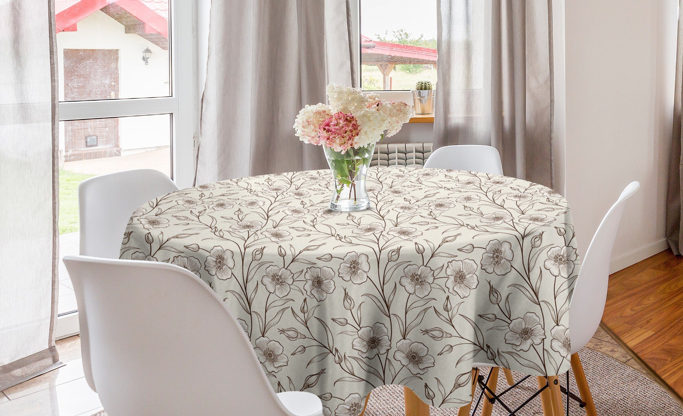 Abakuhaus Tischdecke Esszimmer Blumen Branchen Tischdecke Abdeckung Knospen Kreis Blütenblätter Dekoration, Küche für