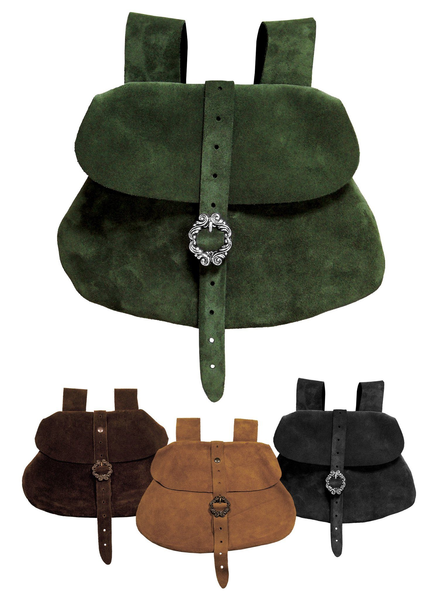 Andracor Kostüm Leder Gürteltasche - Mittelalter LARP Reenactment, Hochwertige Mittelalter Gürteltasche aus Veloursleder von Andracor, h