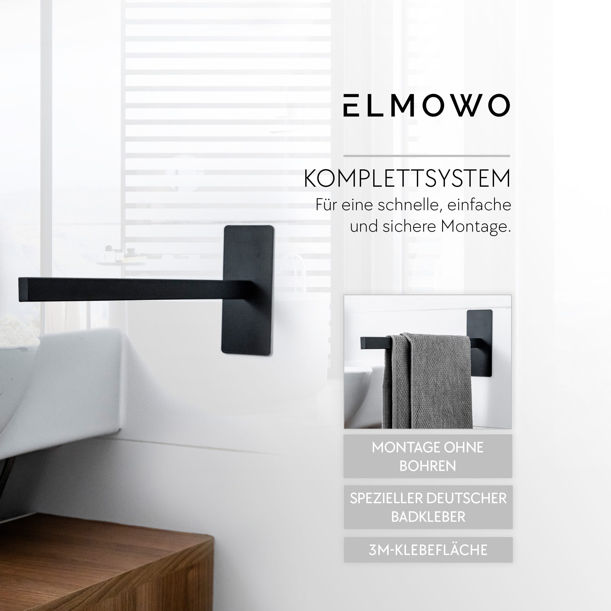 ELMOWO Handtuchhalter ohne Bohren einarmig zum Kleben - Halter zur Wandmontage, Edelstahl Handtuchhalterung selbstklebend für das Badezimmer – Bild 4 von 5