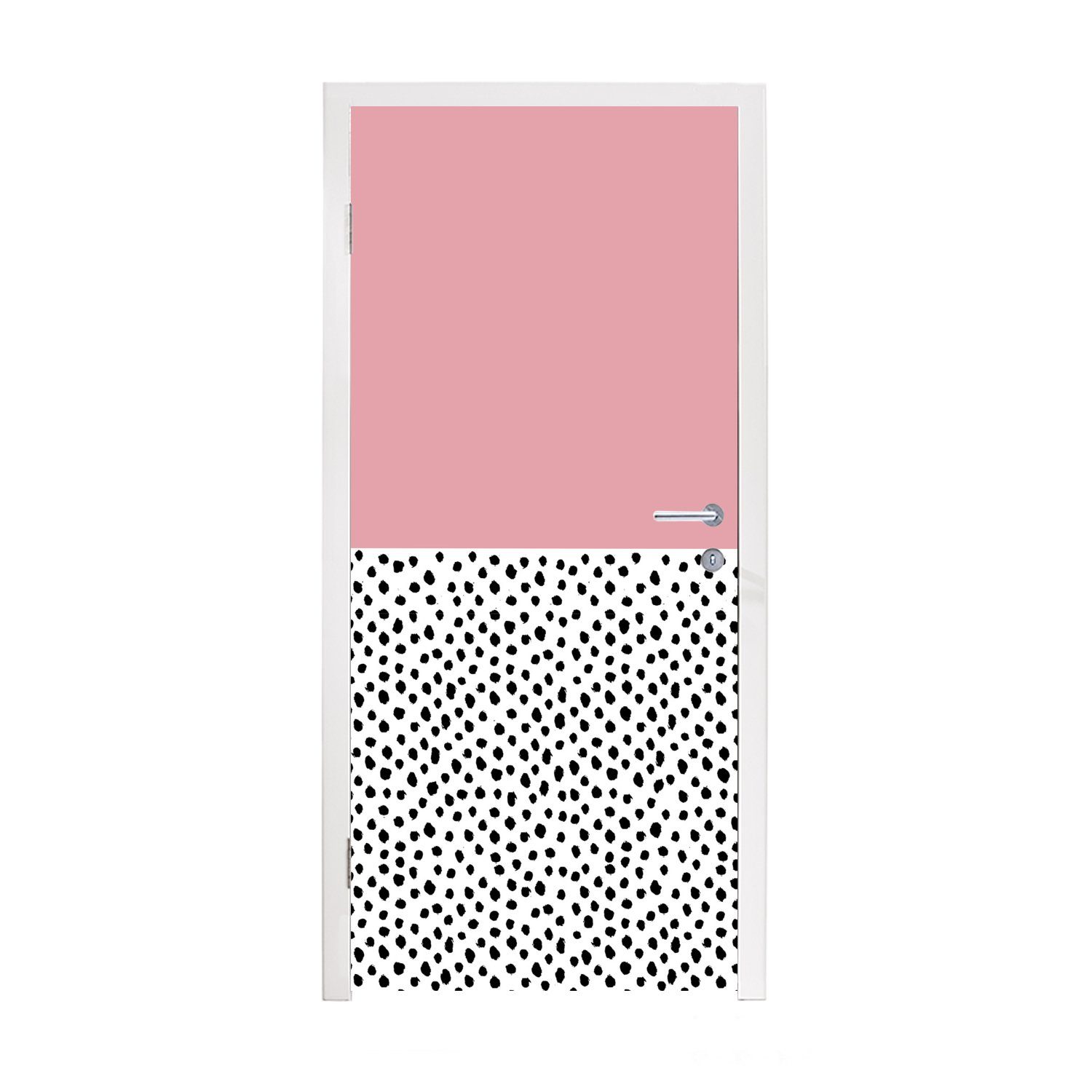 Schwarz Türaufkleber, - Fototapete bedruckt, Türtapete Polka dots Matt, (1 Rosa, MuchoWow 75x205 für cm Tür, - St),