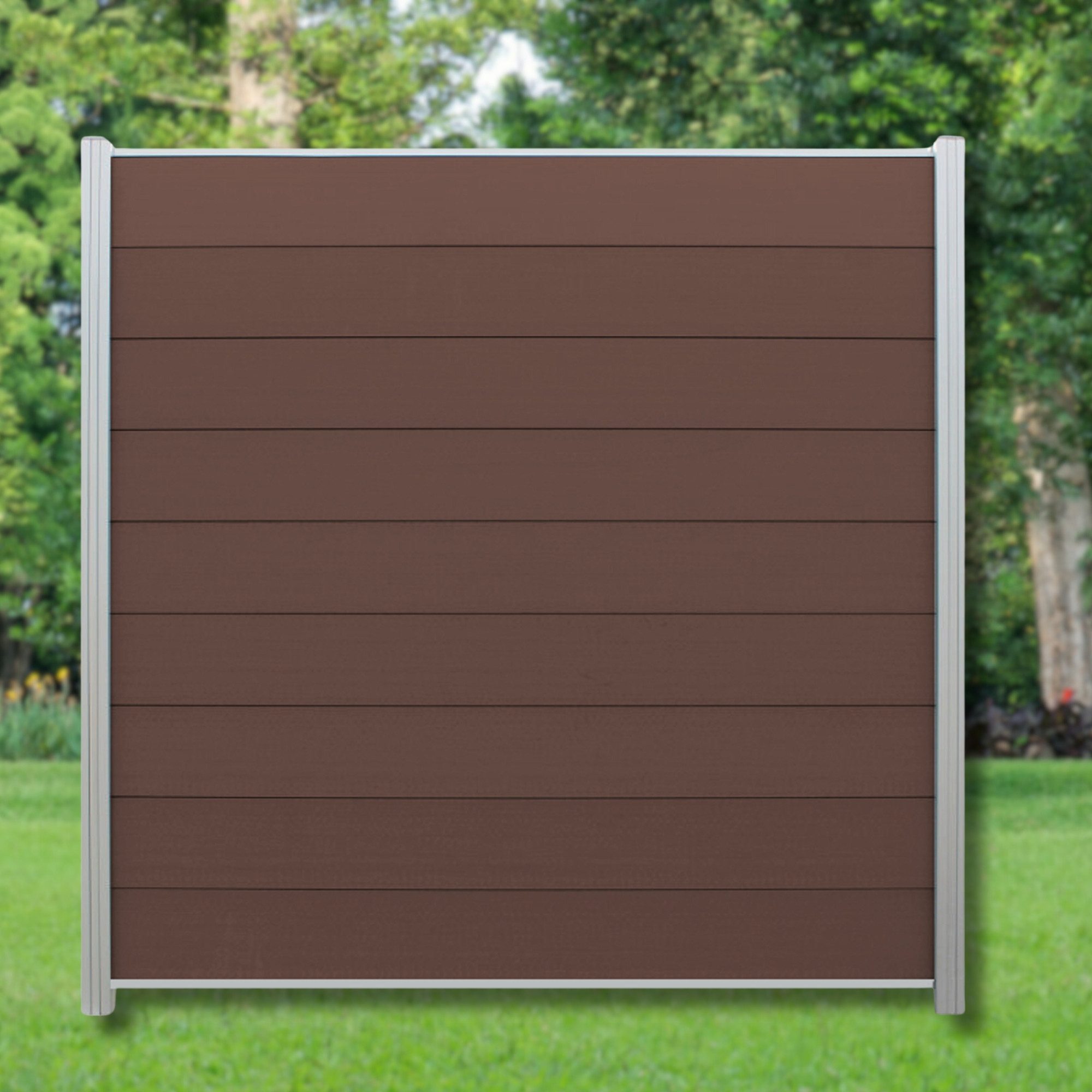 WPC Profi Zaun Set Komplettset Sichtschutzzaun Alupfosten Chocolate Braun 180x180cm, (Komplettset, mit Start- und Abschlussleisten, Pfosten und Zubehör)
