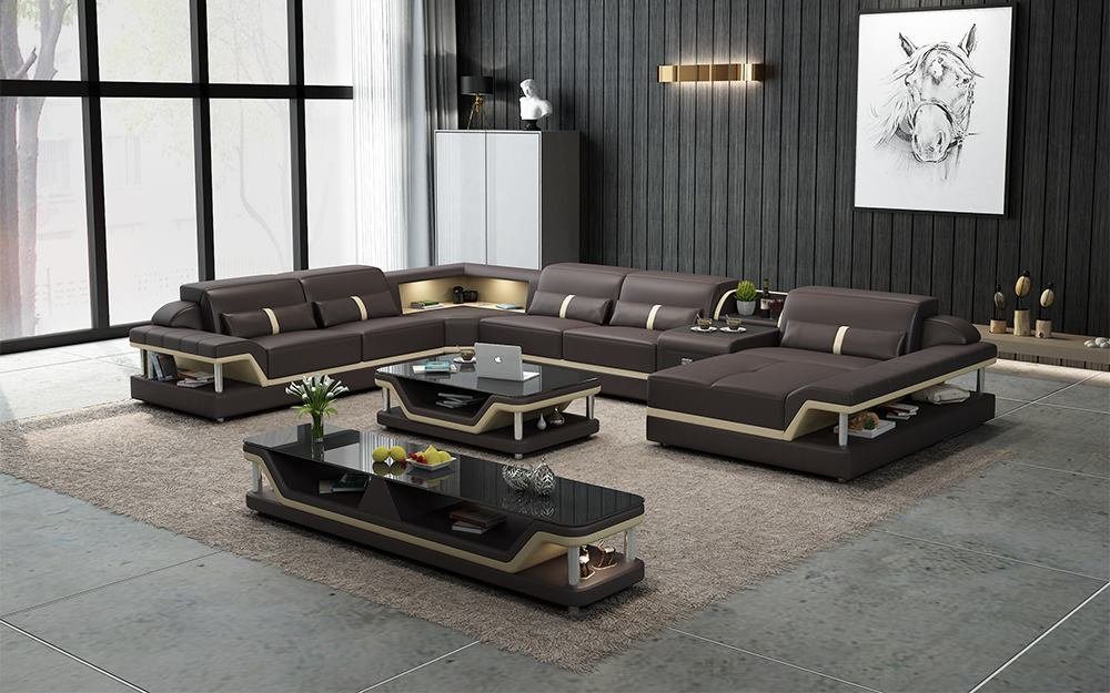 Europe U-Form JVmoebel Designer Sofa, Made Braun/Beige Polster Ecksofa Wohnlandschaft Ecke Ecksofa in Couch