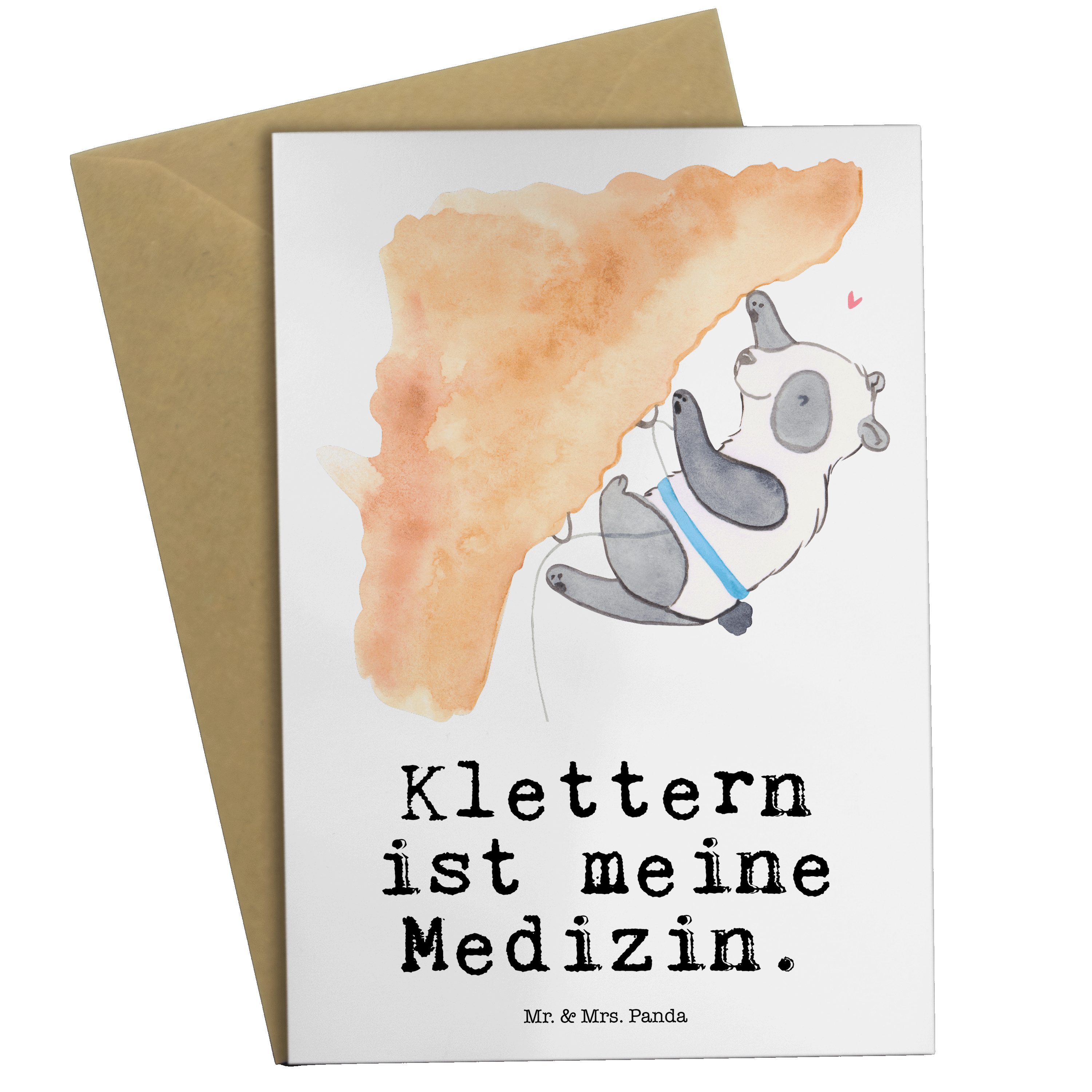 Mr. & Mrs. Panda Grußkarte Panda Klettern Medizin - Weiß - Geschenk, Sportler, Geburtstagskarte