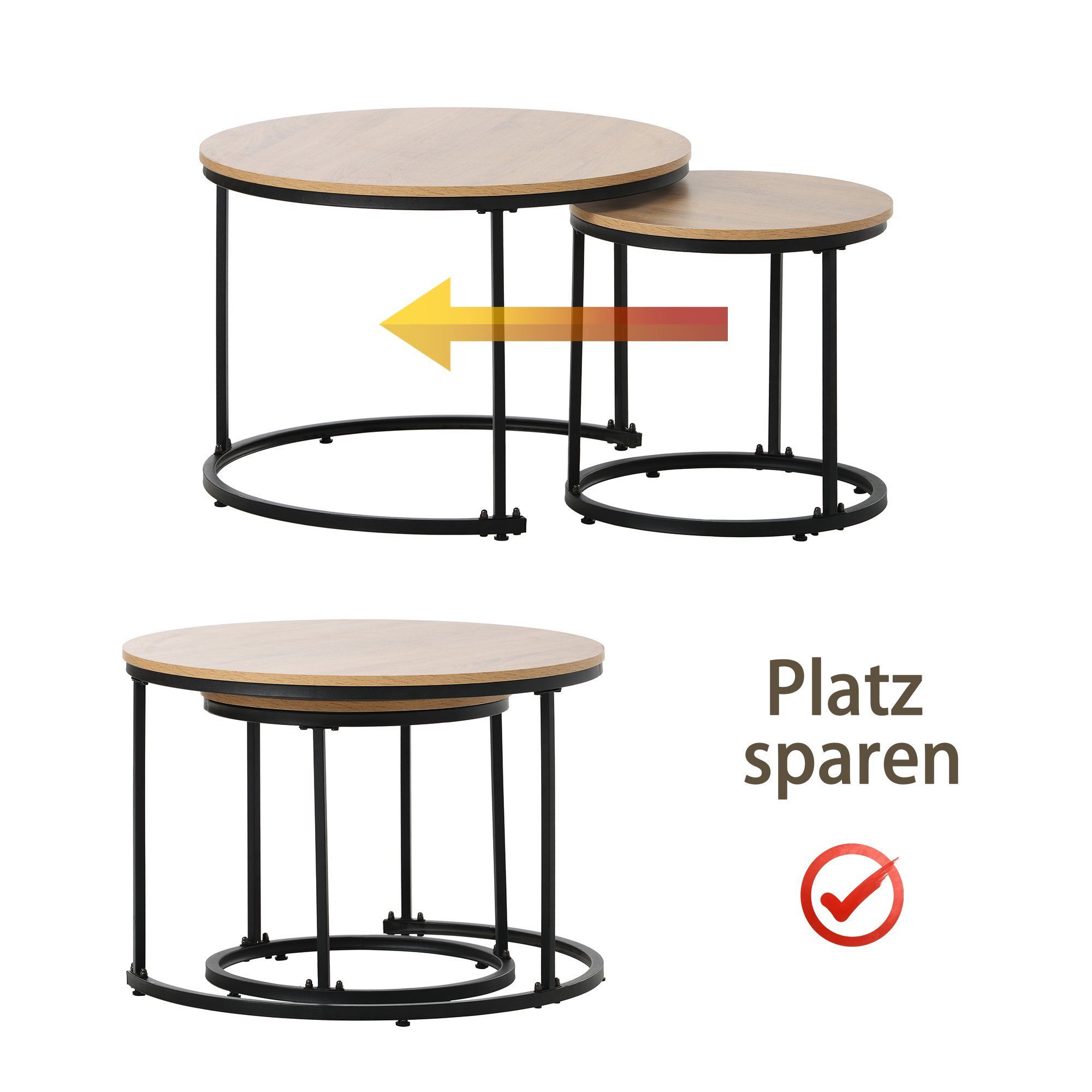 HAUSS SPOLE Couchtisch Runder Couchtisch 2er Set Satz Kaffeetisch Beistelltisch (2-St., 2 Stücke Groß und Klein)
