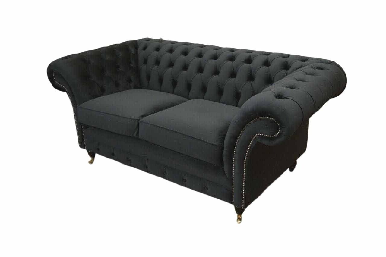 JVmoebel Sofa Chesterfield Schwarz 2 Sitzer Couch Polster Couchen Design Sofa Textil, Made In Europe