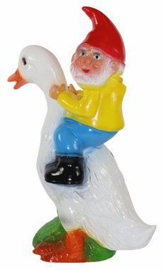 Rakso Oskar Schneider GmbH Gartenzwerg Gartenzwerg Deko Garten Figur Zwerg sitzend auf Ente aus Kunststoff H 39 cm